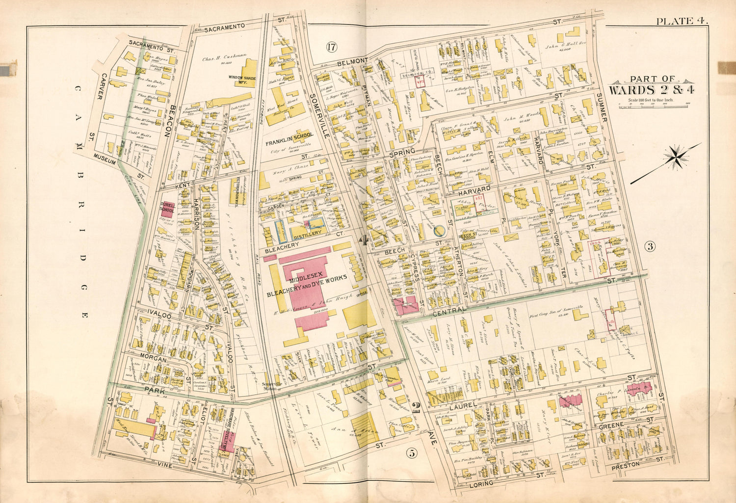 Part of Wards 2 &amp; 4 - Plate 4 from Atlas of the City of Somerville, Massachusetts : from Actual Surveys and Official Plans 1895 by Relic Map Company