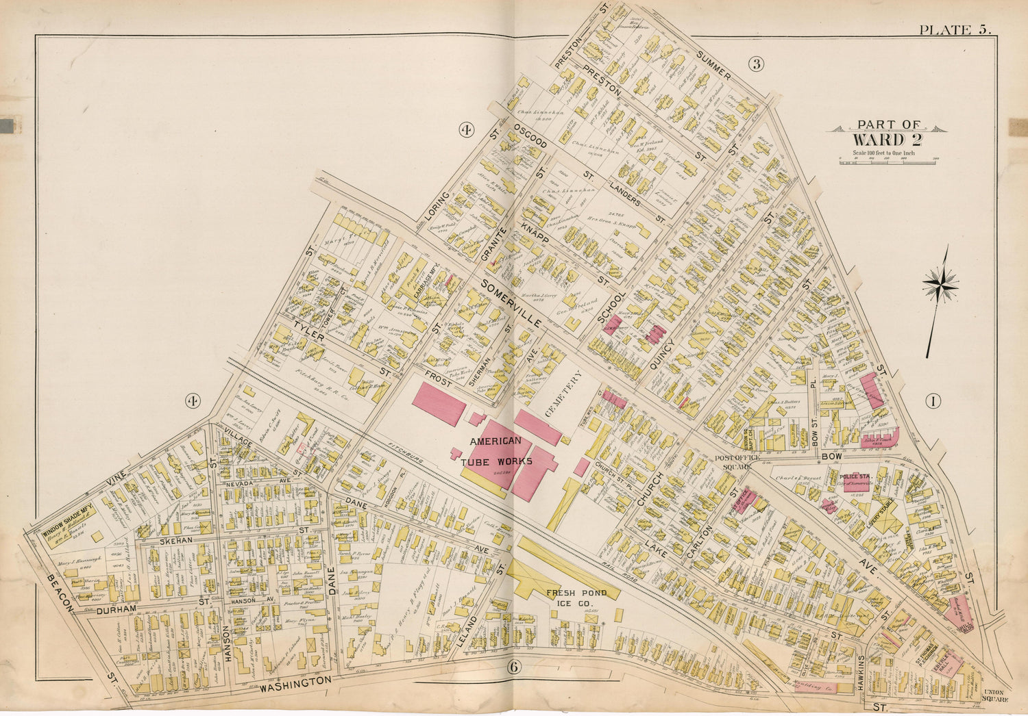 Part of Ward 2 - Plate 5 from Atlas of the City of Somerville, Massachusetts : from Actual Surveys and Official Plans 1895 by Relic Map Company
