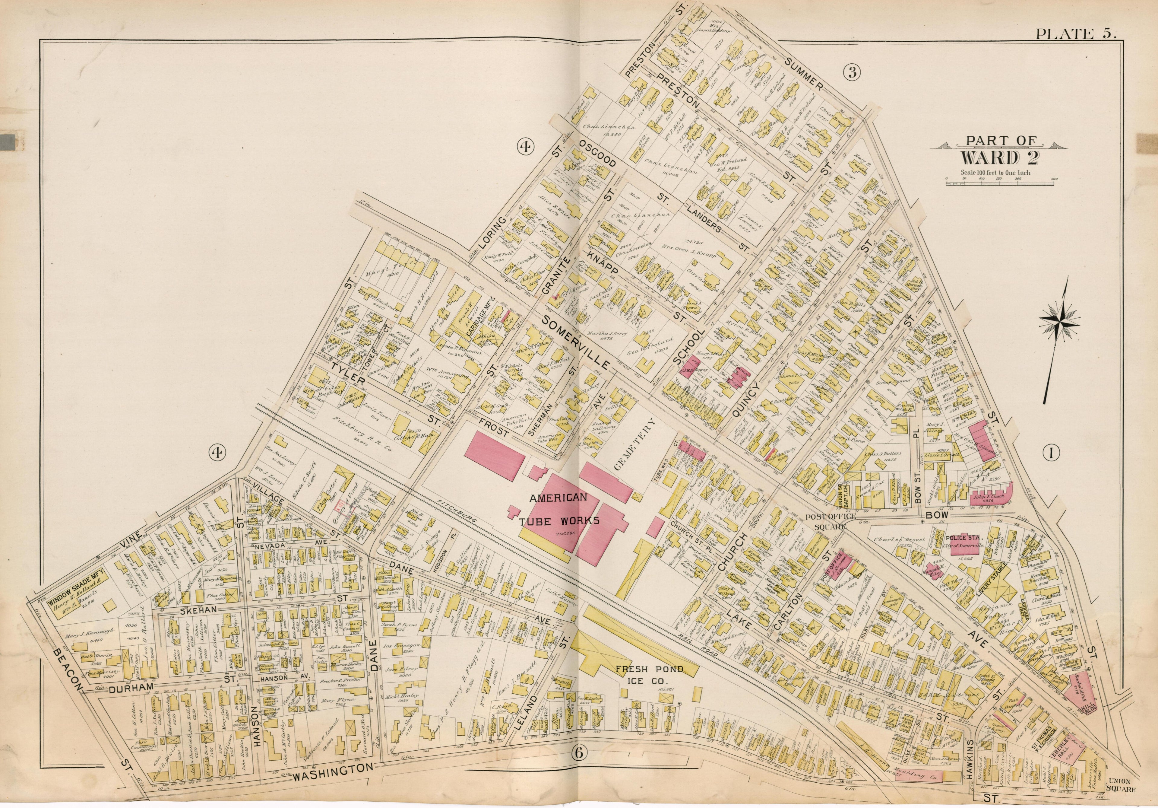 Part of Ward 2 - Plate 5 from Atlas of the City of Somerville, Massachusetts : from Actual Surveys and Official Plans 1895 by Relic Map Company