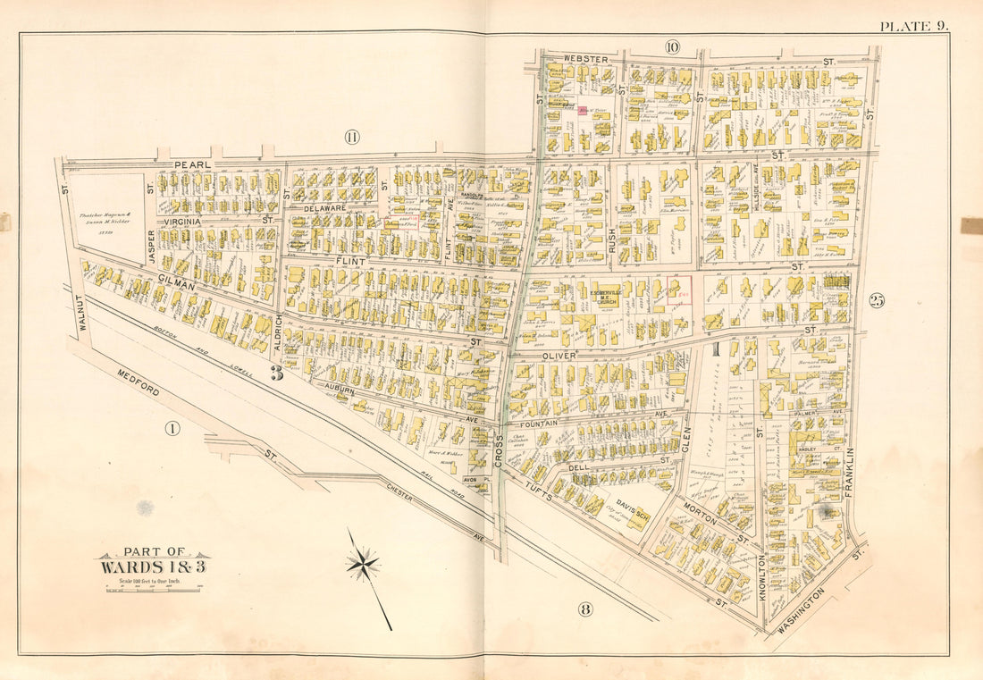 Part of Wards 1 &amp; 3 - Plate 9 from Atlas of the City of Somerville, Massachusetts : from Actual Surveys and Official Plans 1895 by Relic Map Company