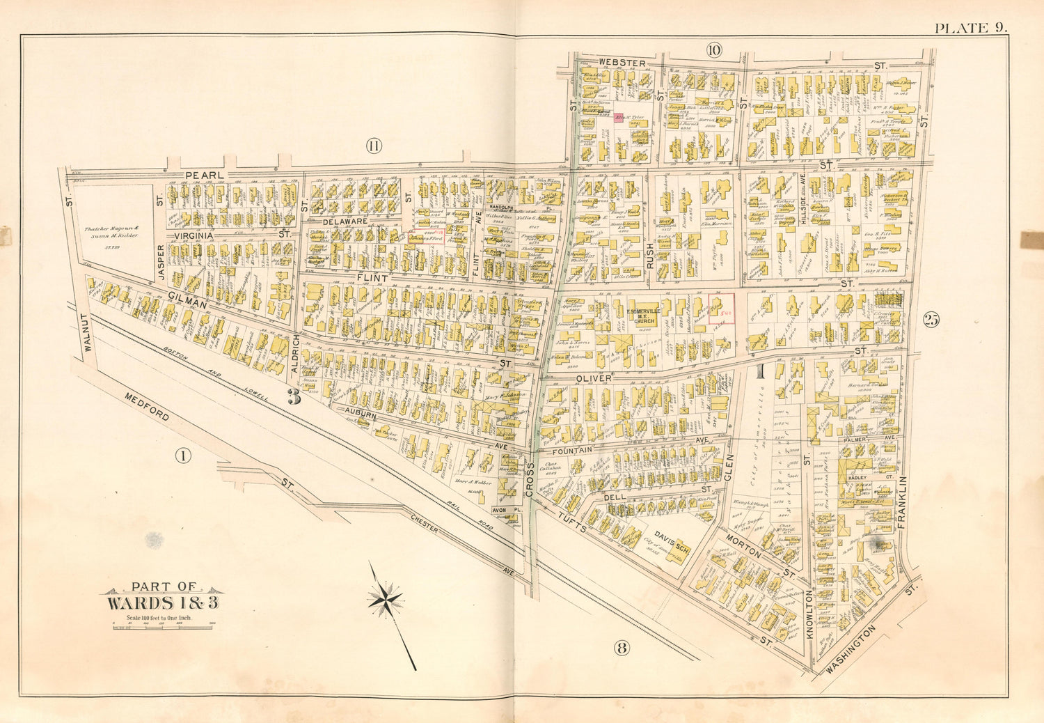 Part of Wards 1 &amp; 3 - Plate 9 from Atlas of the City of Somerville, Massachusetts : from Actual Surveys and Official Plans 1895 by Relic Map Company