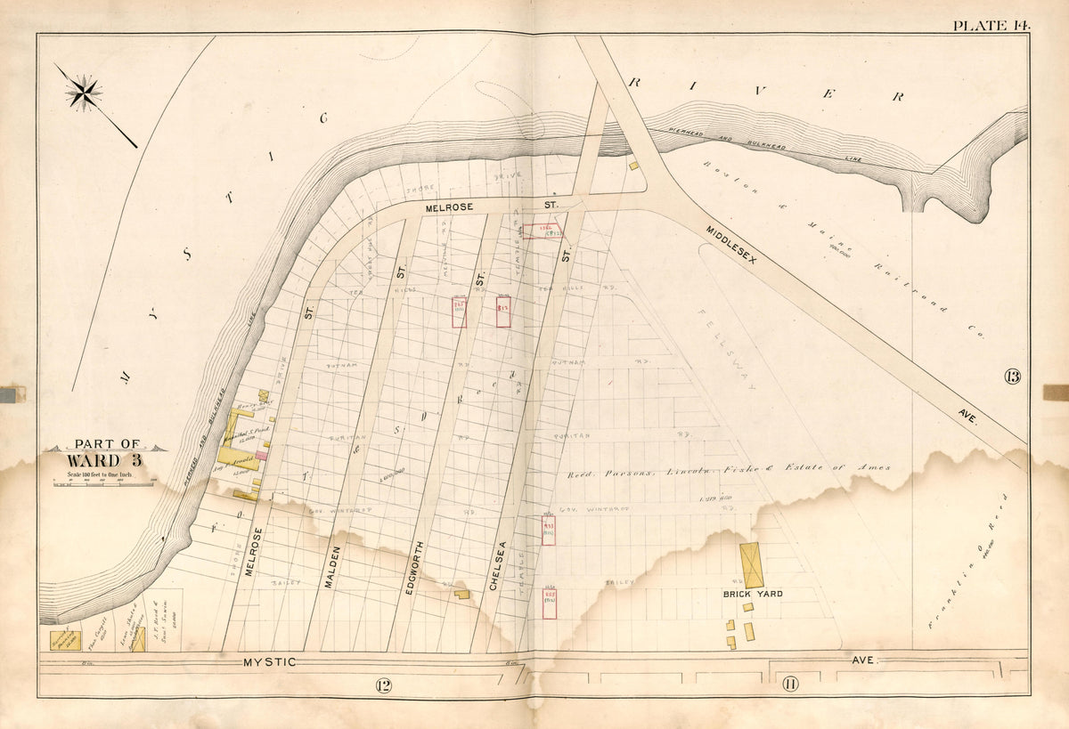 Part of Ward 3 - Plate 14 from Atlas of the City of Somerville, Massachusetts : from Actual Surveys and Official Plans 1895 by Relic Map Company