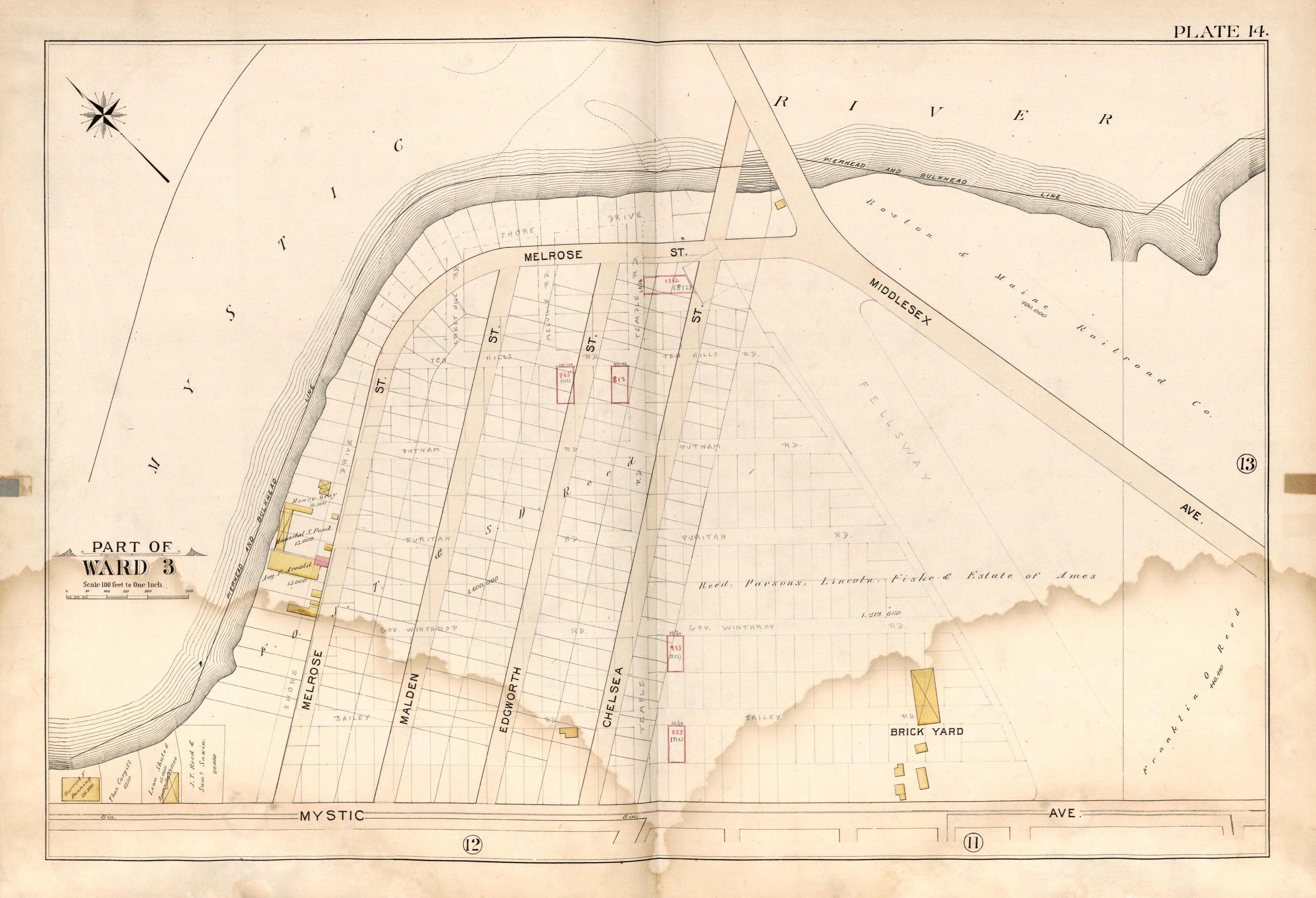 Part of Ward 3 - Plate 14 from Atlas of the City of Somerville, Massachusetts : from Actual Surveys and Official Plans 1895 by Relic Map Company