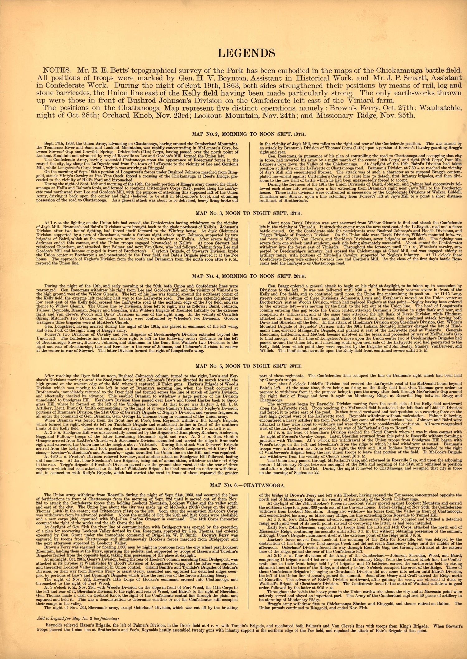 Legends from Atlas of the Battlefields of Chickamauga, Chattanooga and Vicinity 1896 by Relic Map Company