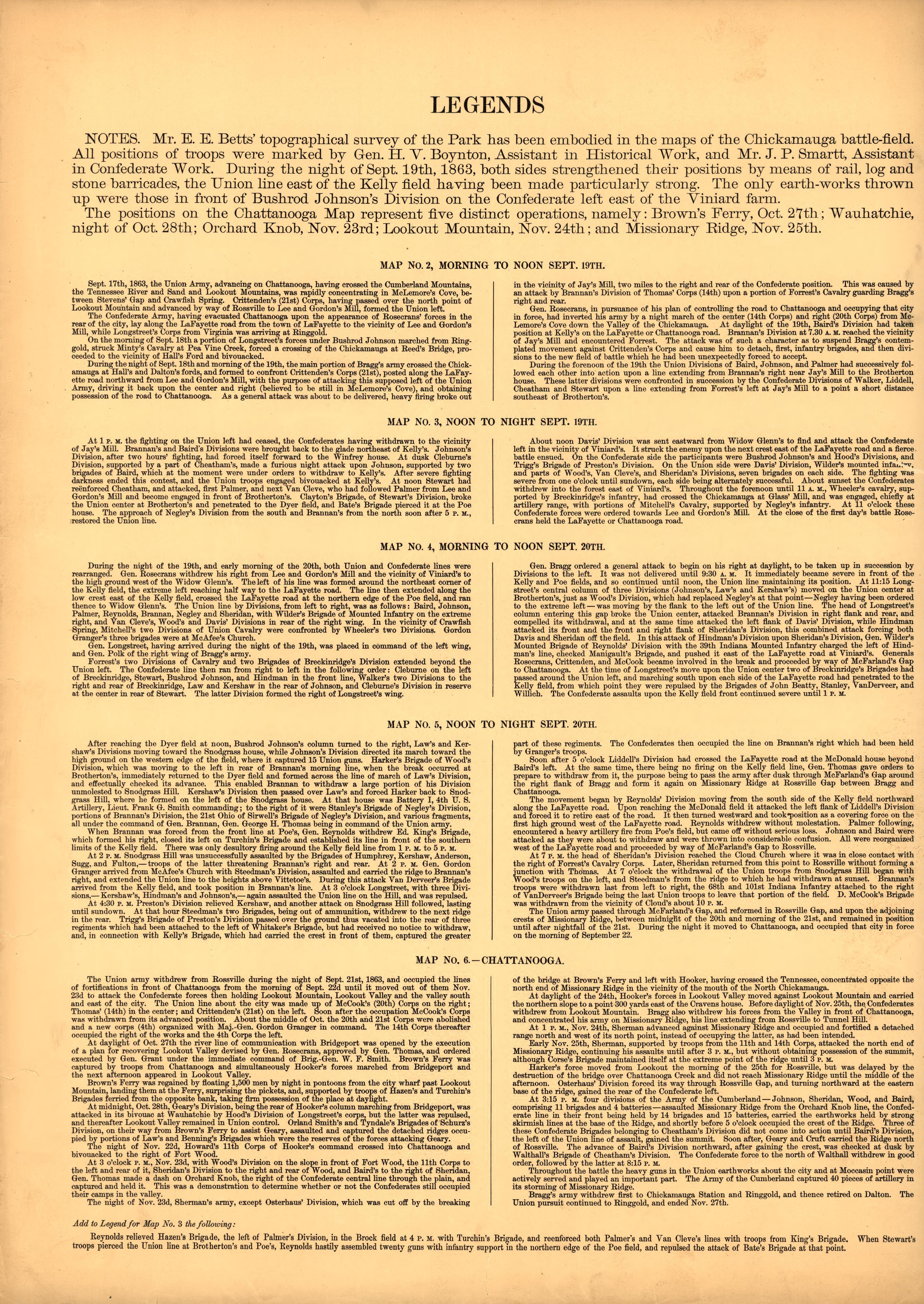 Legends from Atlas of the Battlefields of Chickamauga, Chattanooga and Vicinity 1896 by Relic Map Company
