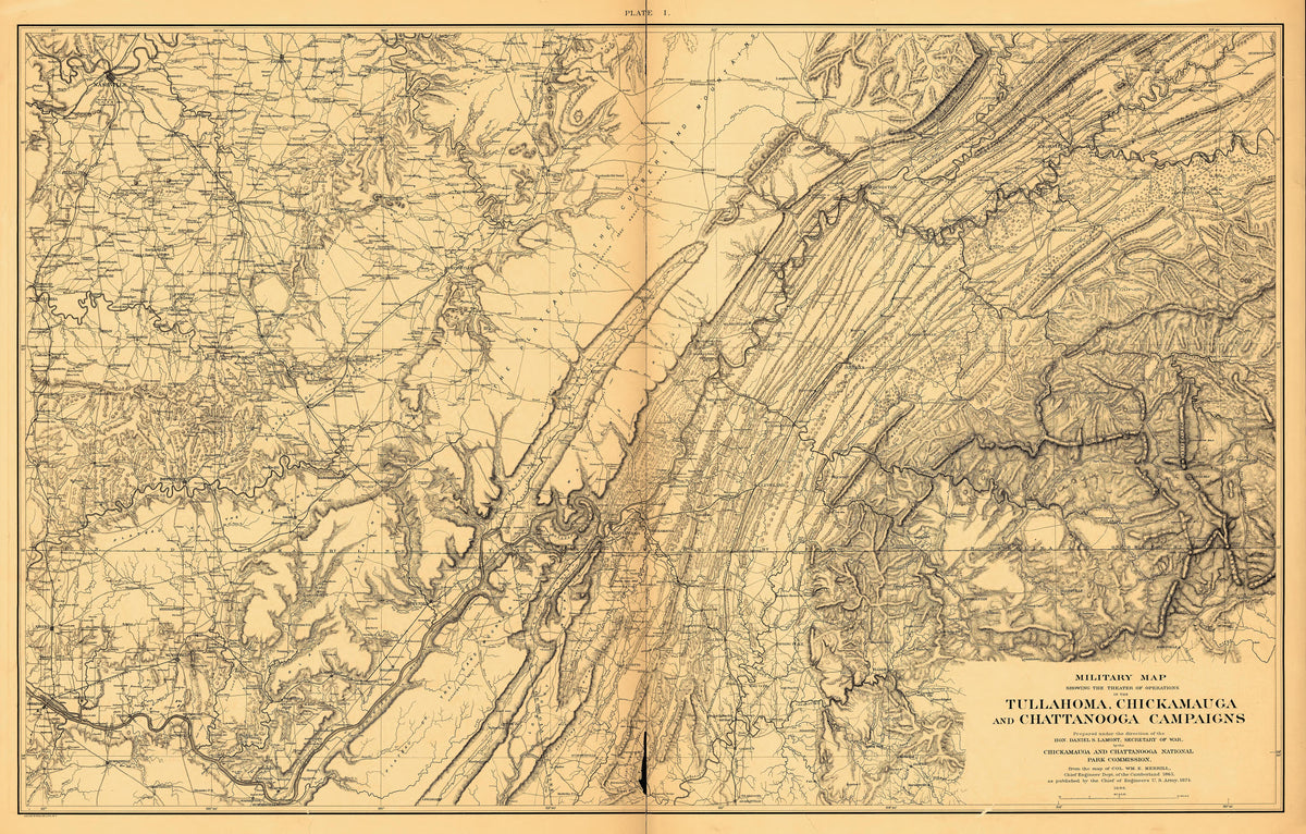 Military Map Tullahuma, Chickamauga and Chattanooga Campaigns from Atlas of the Battlefields of Chickamauga, Chattanooga and Vicinity 1896 by Relic Map Company