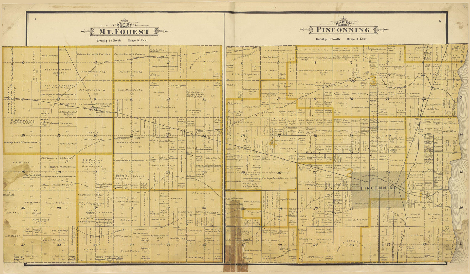 Mt. Forest, Pinconning from the County of Bay, Michigan : Maps, History, Illustrations and Statistics 1896 by Relic Map Company