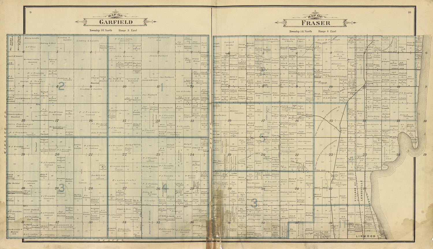 Garfield, Fraser from the County of Bay, Michigan : Maps, History, Illustrations and Statistics 1896 by Relic Map Company