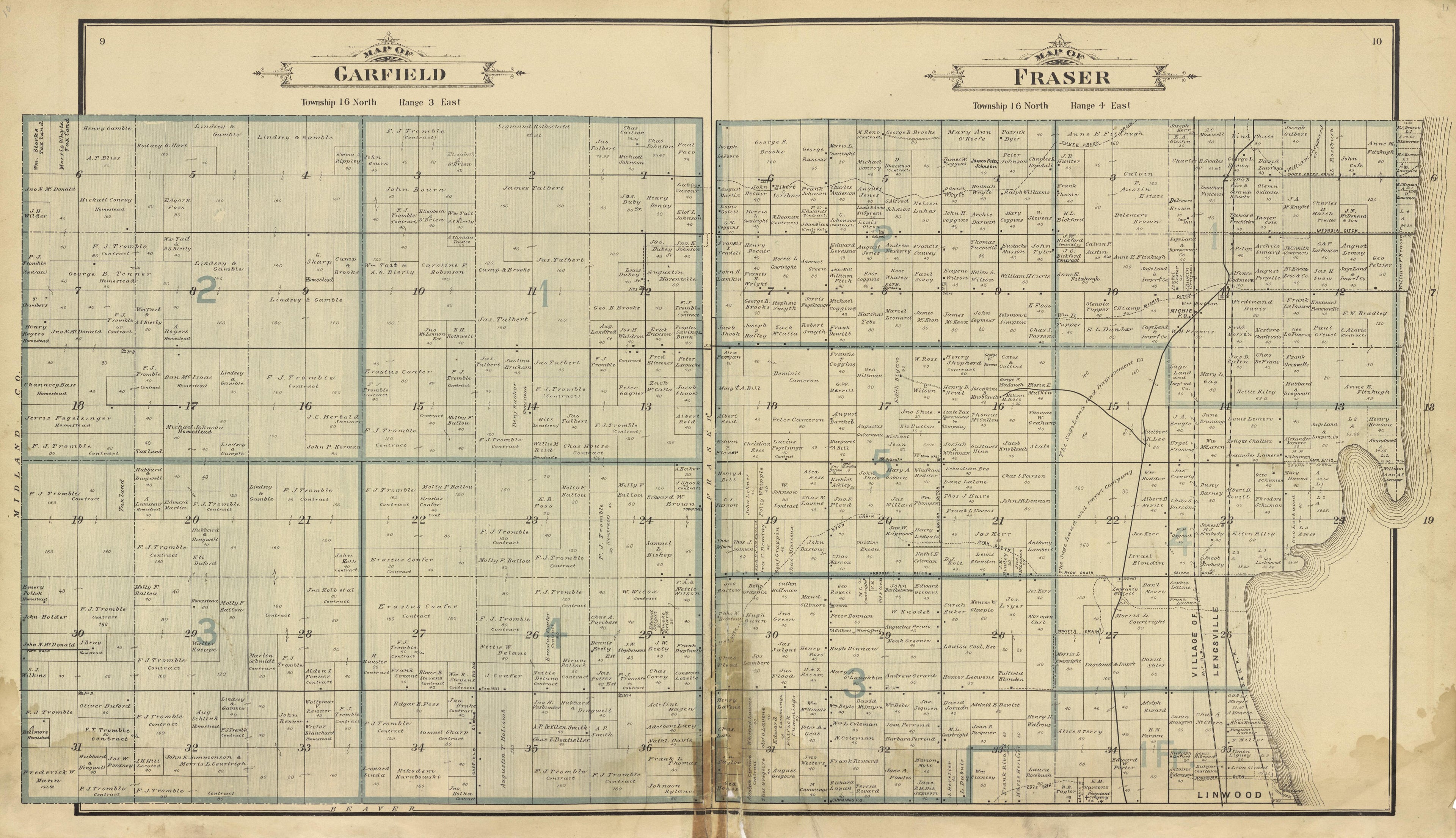 Garfield, Fraser from the County of Bay, Michigan : Maps, History, Illustrations and Statistics 1896 by Relic Map Company