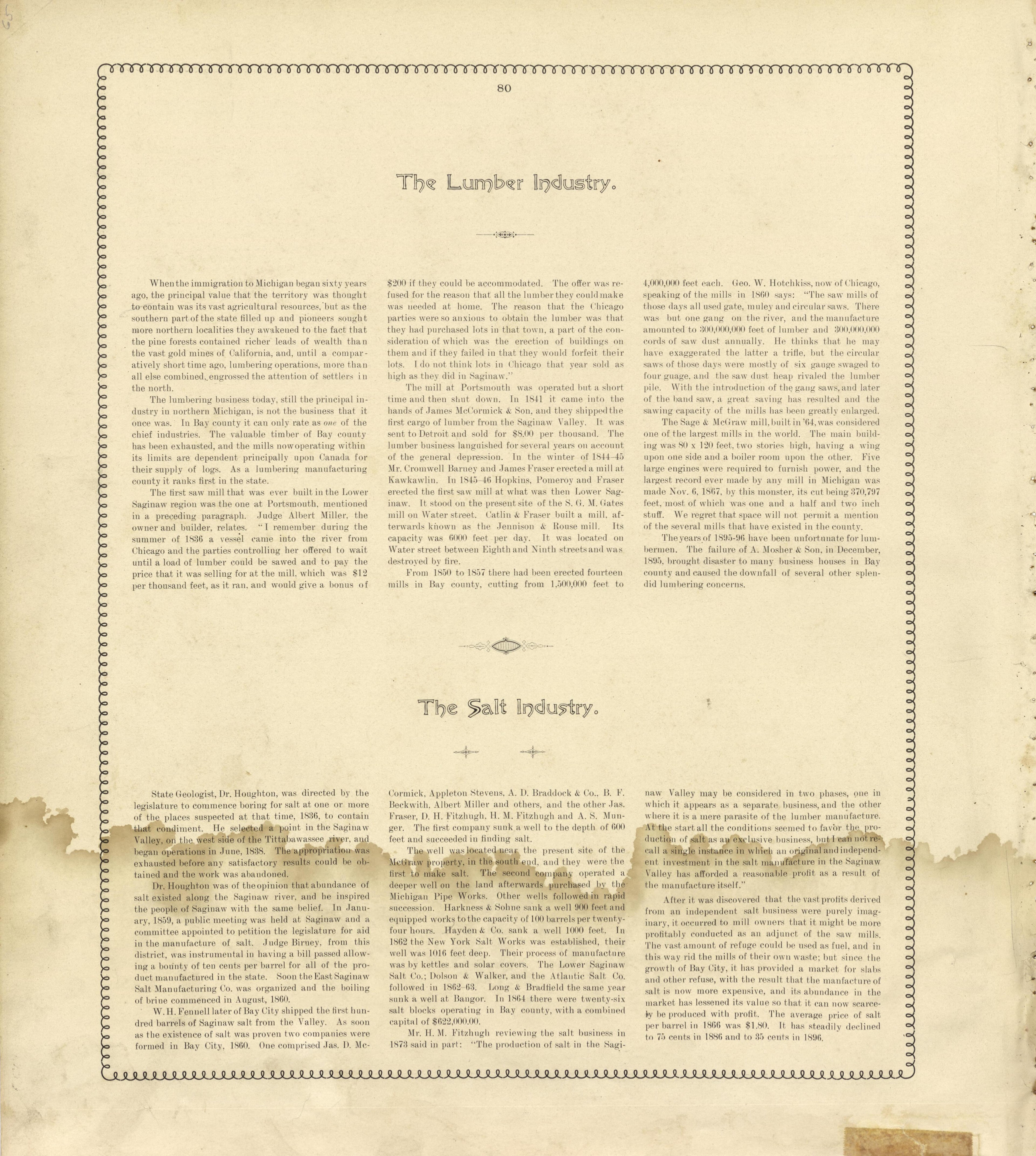 The Lumber Industry, Salt Industry from the County of Bay, Michigan : Maps, History, Illustrations and Statistics 1896 by Relic Map Company