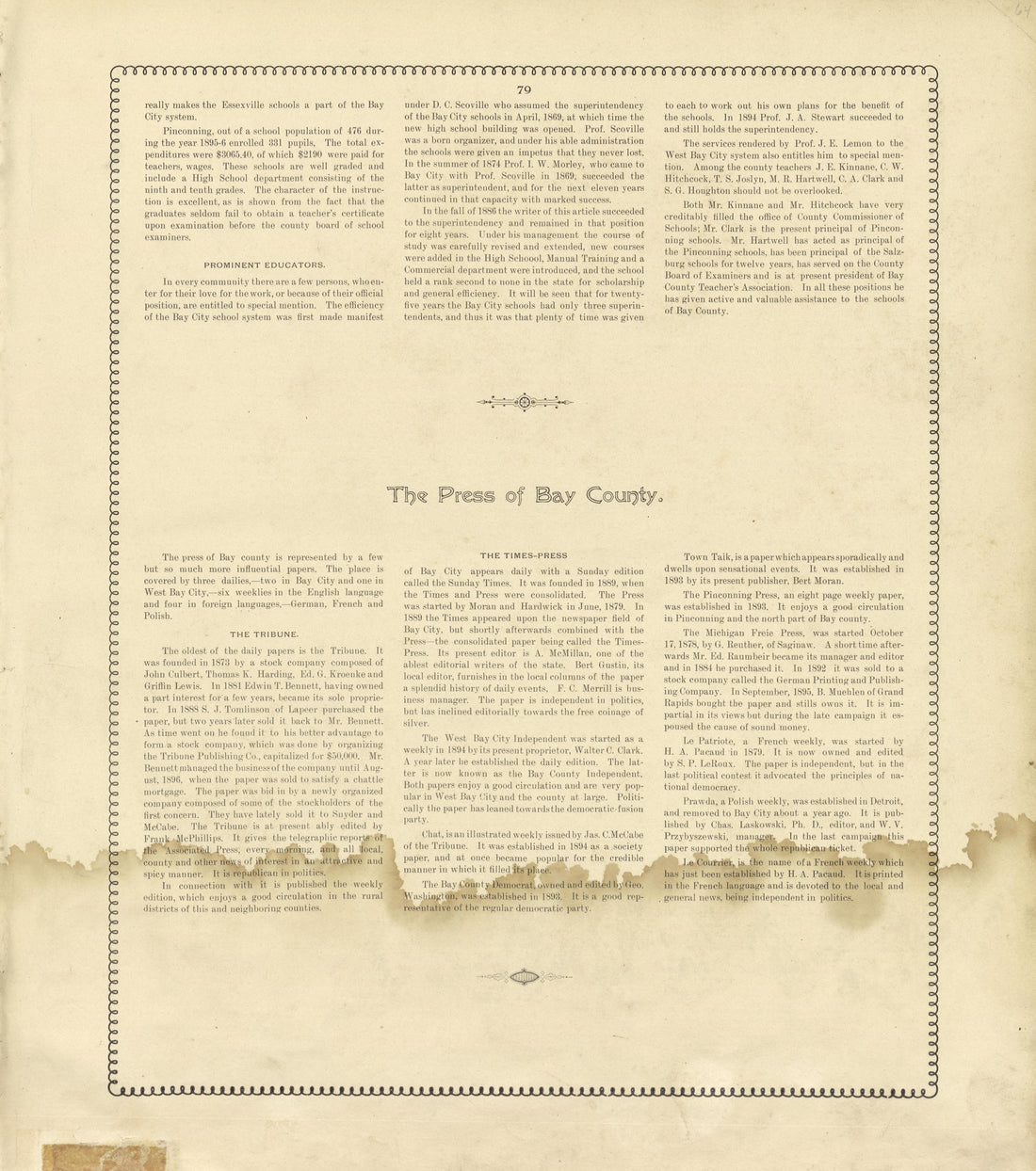 The School System - Continued, the Press of Bay County from the County of Bay, Michigan : Maps, History, Illustrations and Statistics 1896 by Relic Map Company