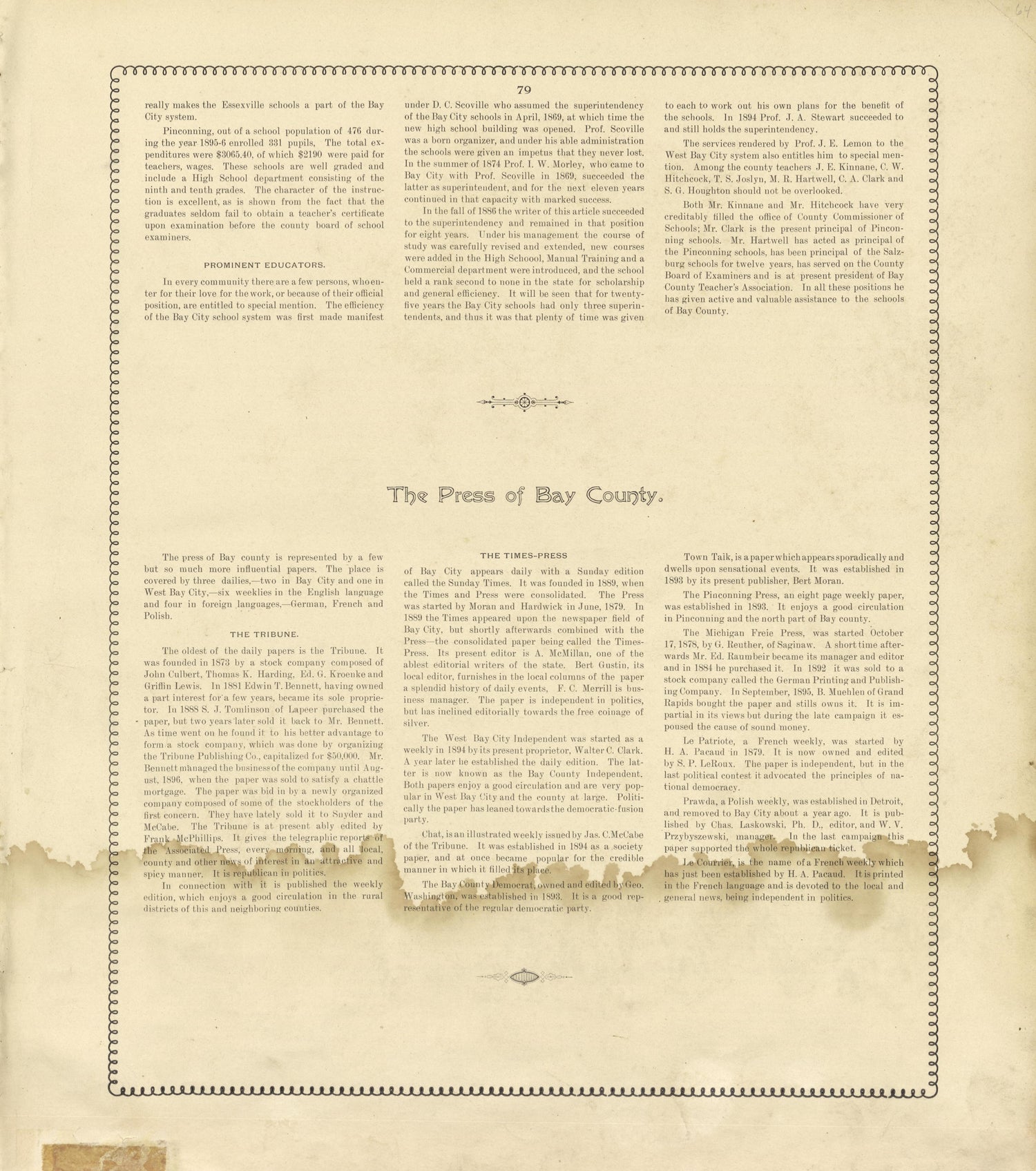 The School System - Continued, the Press of Bay County from the County of Bay, Michigan : Maps, History, Illustrations and Statistics 1896 by Relic Map Company