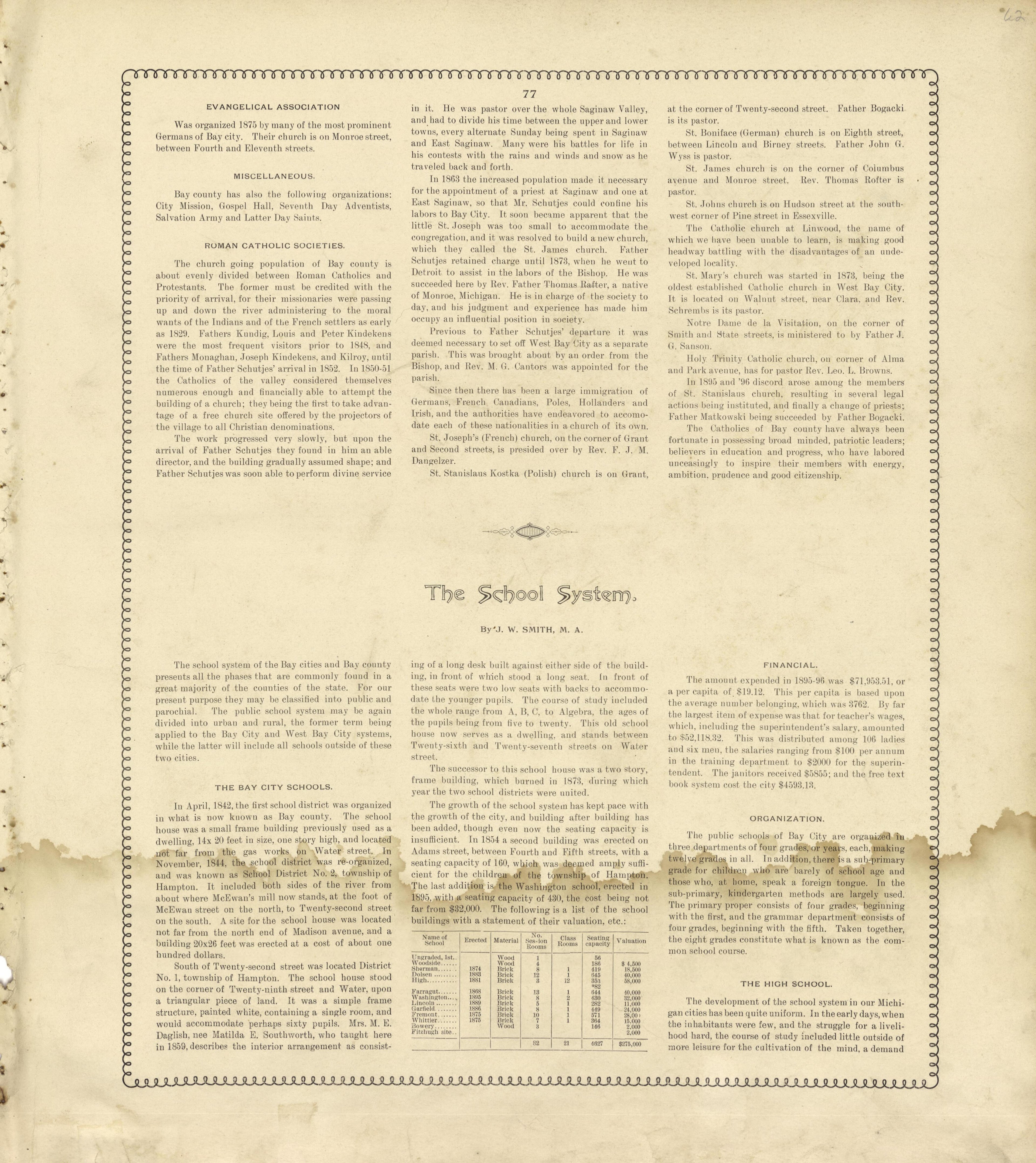 Churches of Bay County - Continued, the School System from the County of Bay, Michigan : Maps, History, Illustrations and Statistics 1896 by Relic Map Company