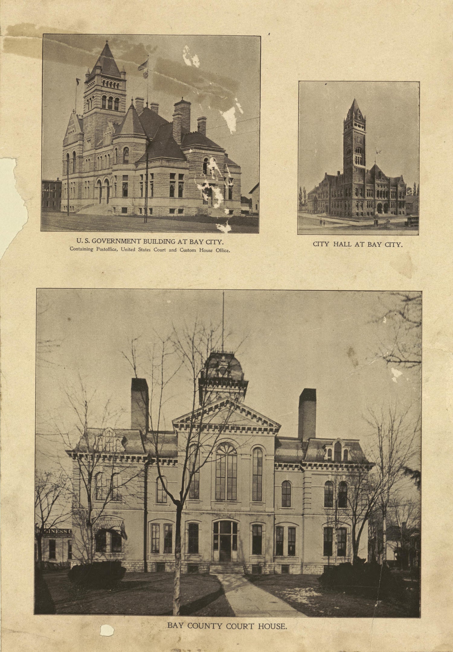 U.S. Government Building at Bay City, City Hall, Court House from the County of Bay, Michigan : Maps, History, Illustrations and Statistics 1896 by Relic Map Company