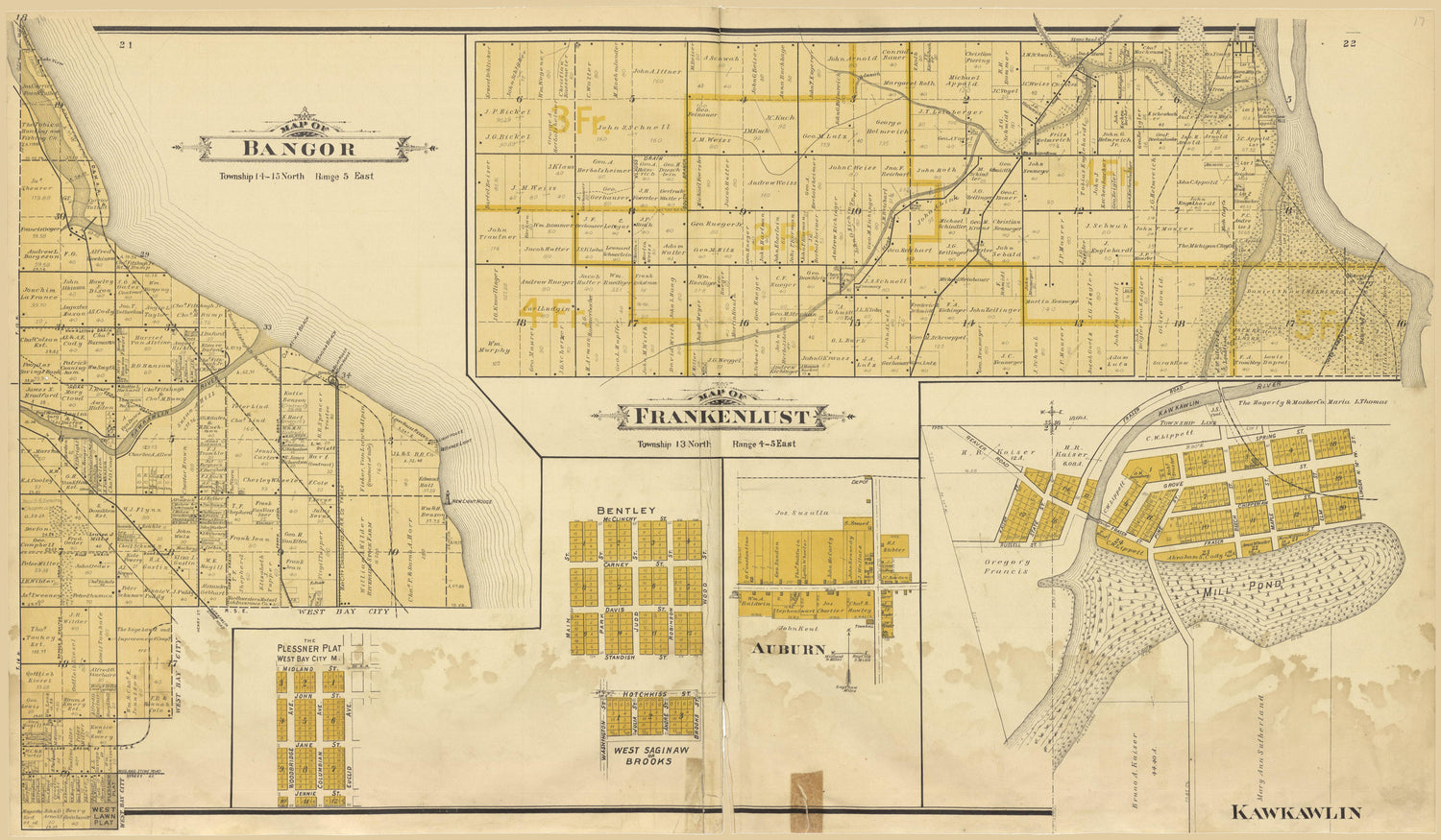 Bangor, Franklust, Kawkawlin from the County of Bay, Michigan : Maps, History, Illustrations and Statistics 1896 by Relic Map Company
