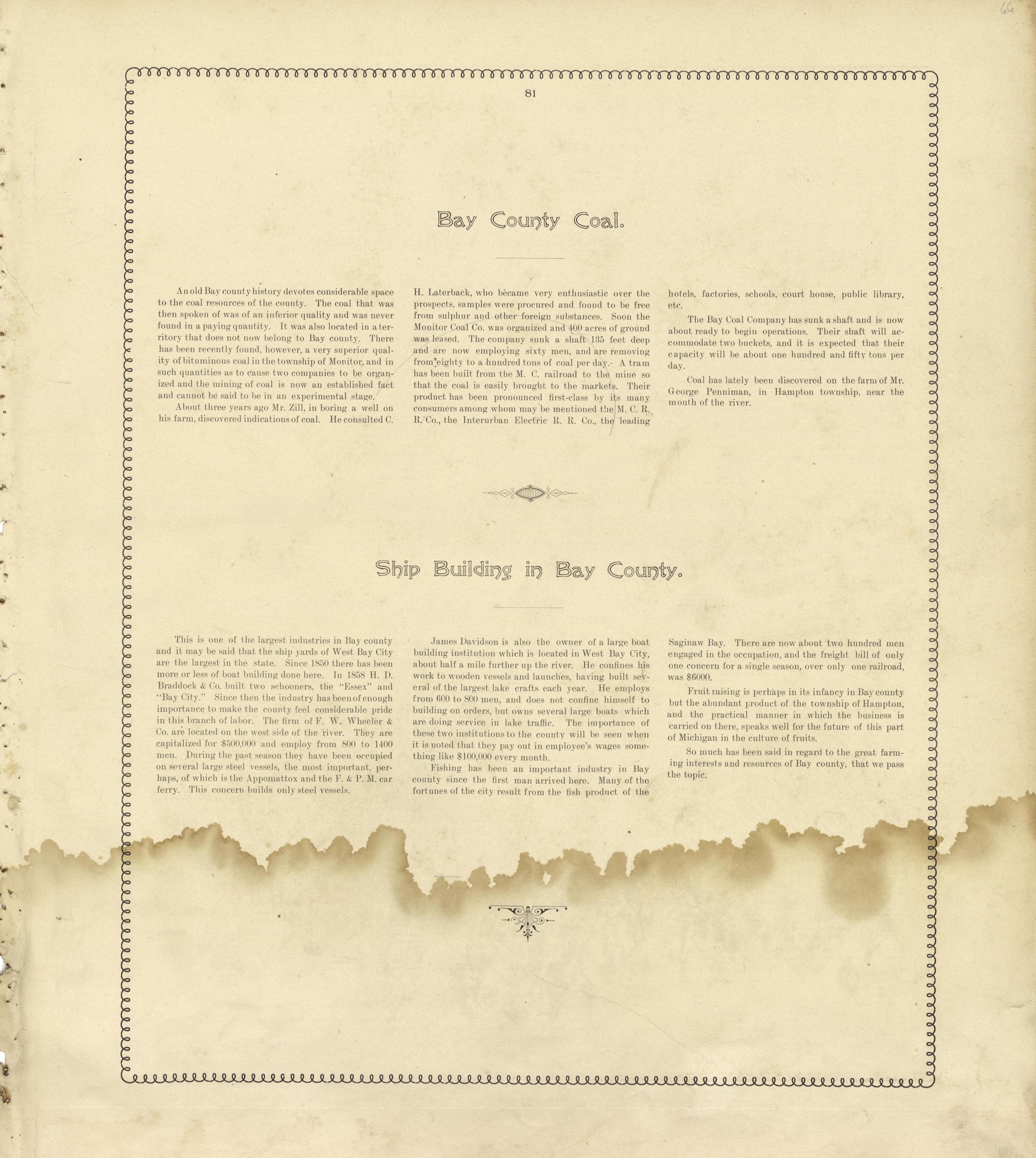 Bay County Coal, Ship Building In Bay County from the County of Bay, Michigan : Maps, History, Illustrations and Statistics 1896 by Relic Map Company