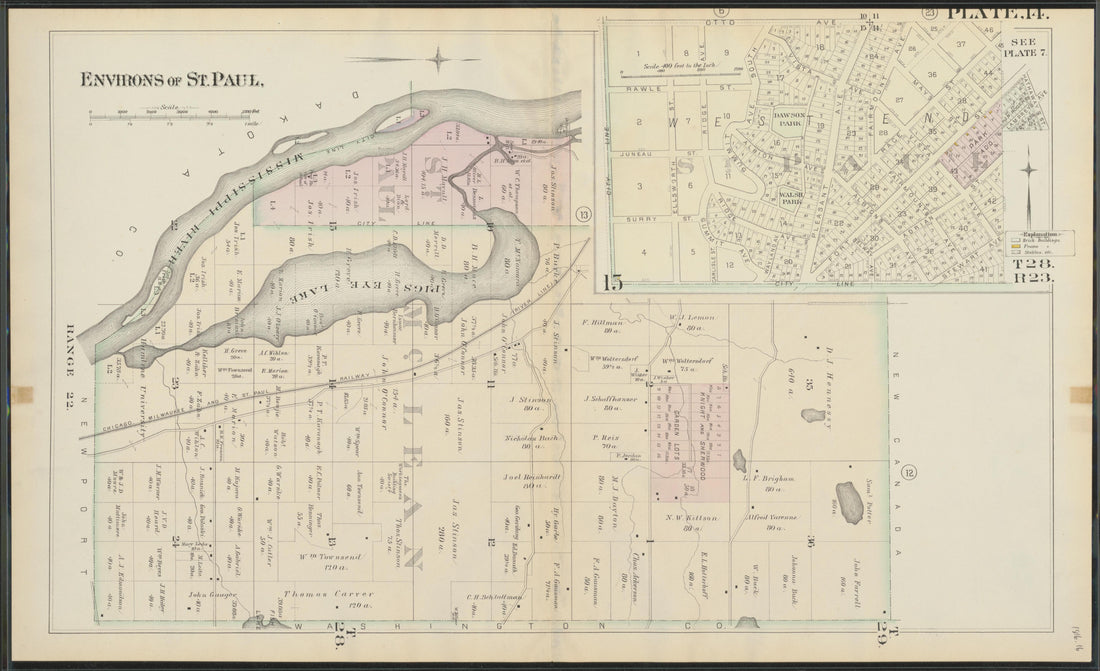 This old map of Minnesota, Ramsey County, Saint Paul Region,  was created by Hopkins, Griffith Morgan in 1886