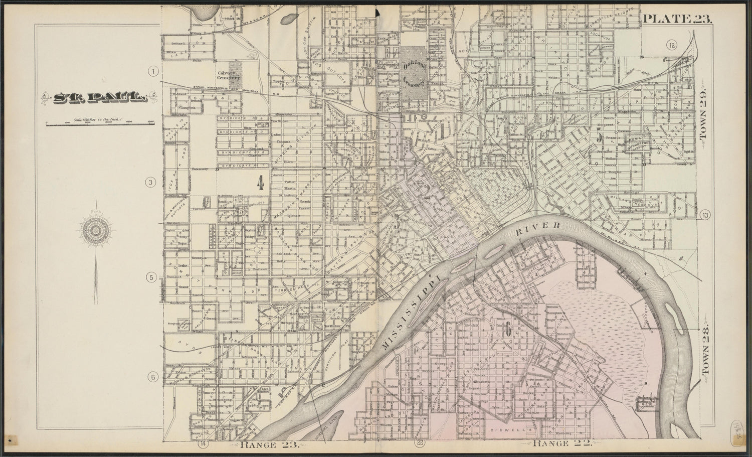 This old map of Minnesota, Ramsey County, Saint Paul Region,  was created by Hopkins, Griffith Morgan in 1886