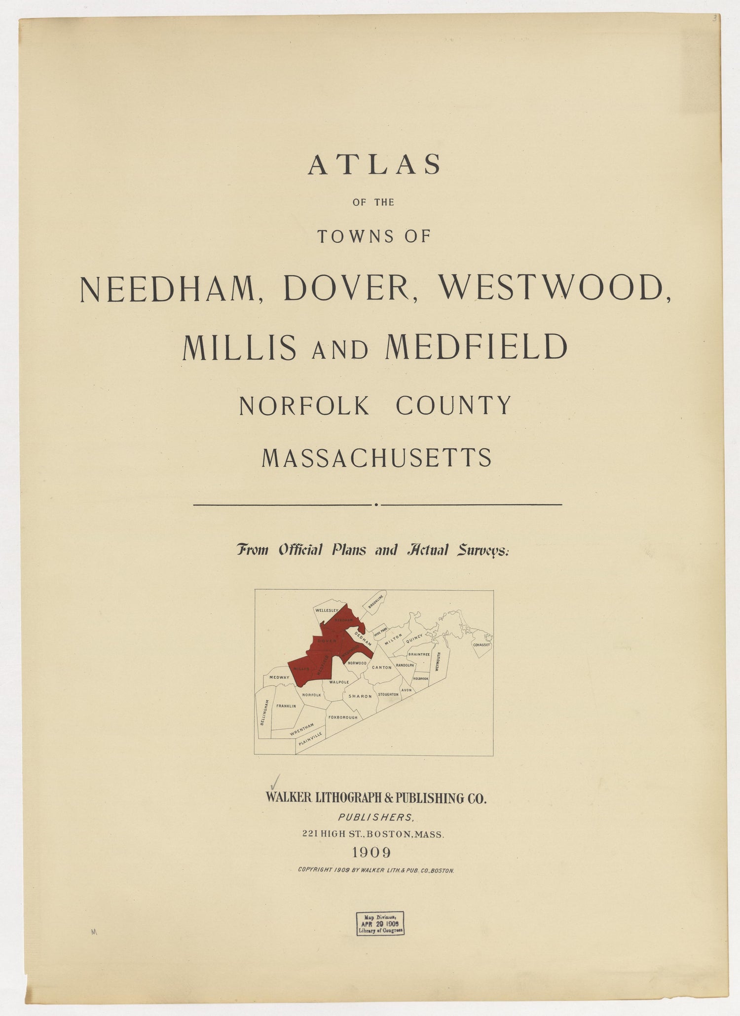 Image 2 of Atlas of the Towns of Needham, Dover, Westwood, Millis and Medfield, Norfolk County, Massachusetts from Atlas of the Towns of Needham, Dover, Westwood, Millis and Medfield, Norfolk County, Massachusetts 1909 by Relic Map Company