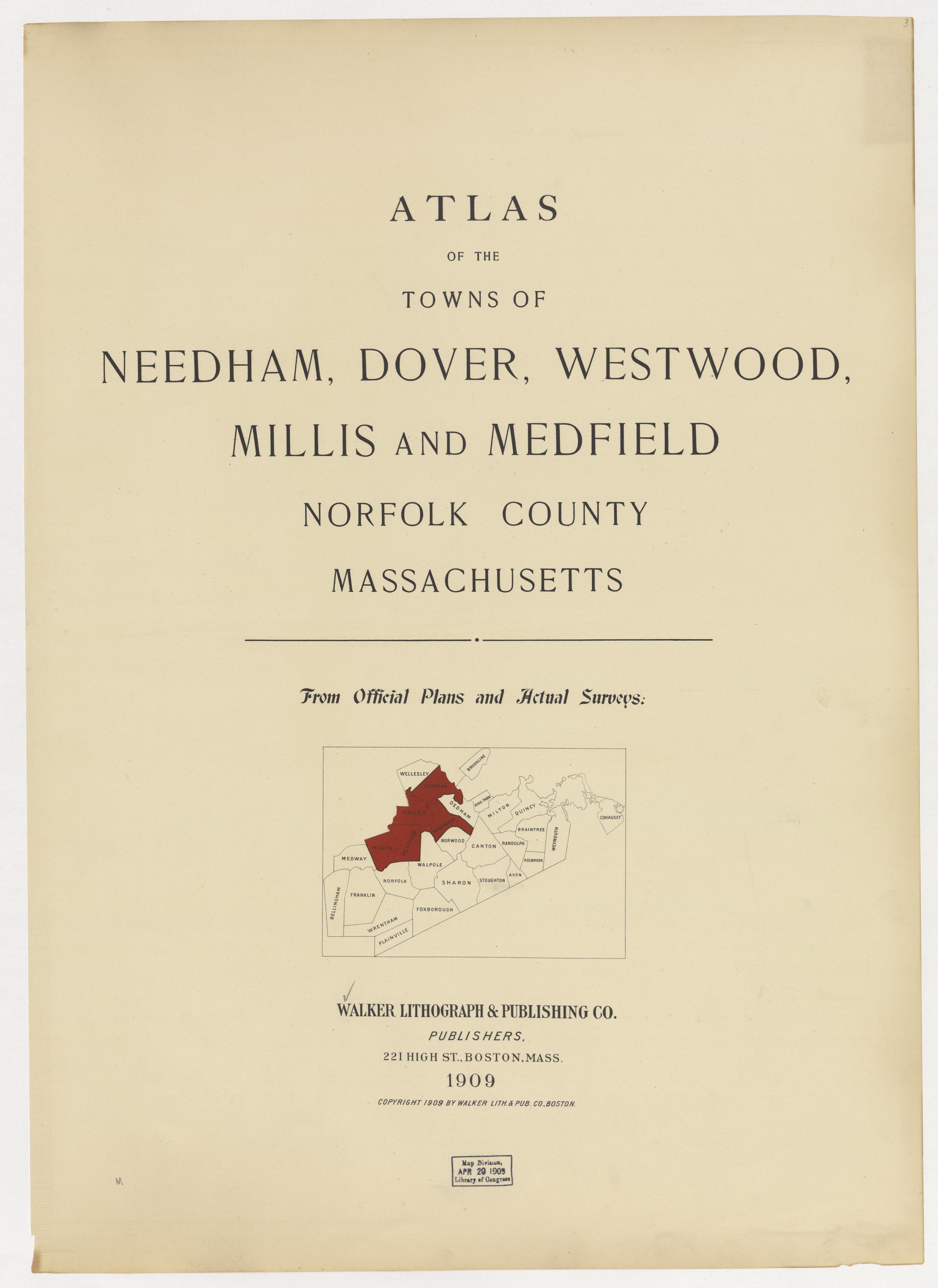 Image 2 of Atlas of the Towns of Needham, Dover, Westwood, Millis and Medfield, Norfolk County, Massachusetts from Atlas of the Towns of Needham, Dover, Westwood, Millis and Medfield, Norfolk County, Massachusetts 1909 by Relic Map Company