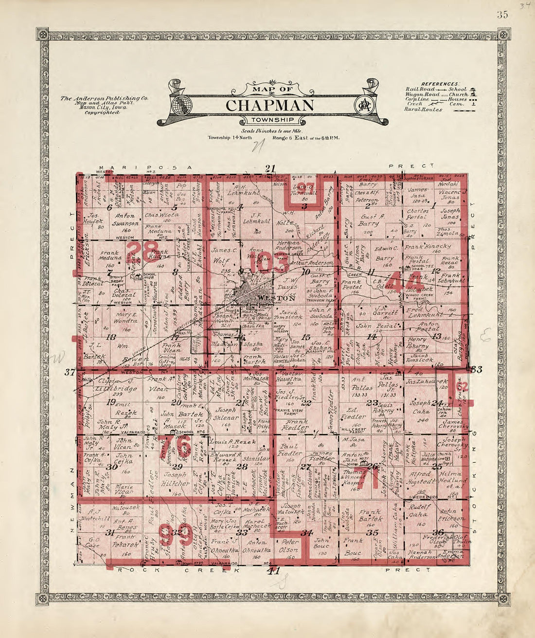 Map of Chapman Township from Atlas of Saunders County, Nebraska : Containing Maps of Townships of the County, Maps of State, United States and World, Farmers Directory, Analysis of the System of U.S. Land Surveys 1916 by Relic Map Company
