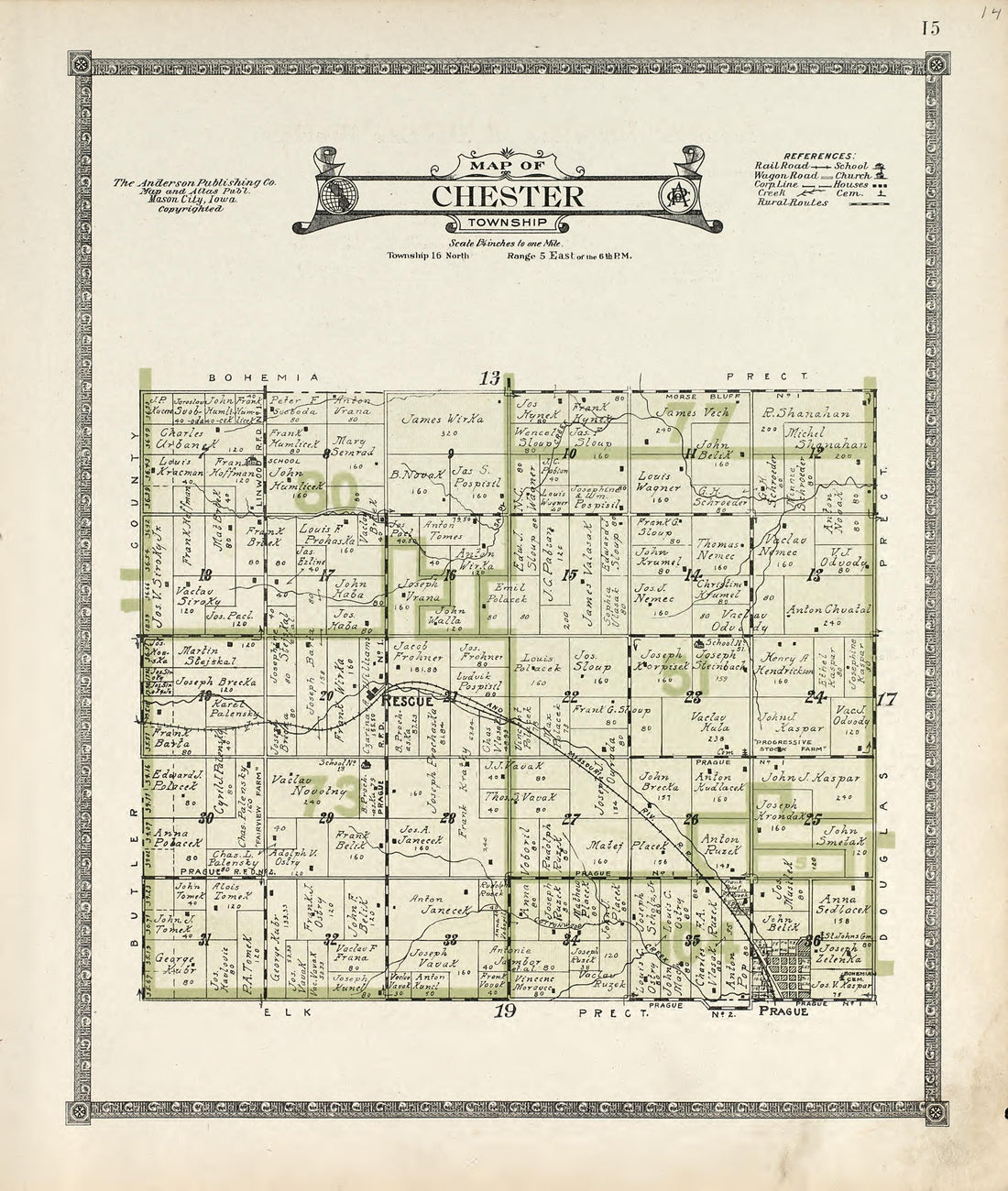 Map of Chester Township from Atlas of Saunders County, Nebraska : Containing Maps of Townships of the County, Maps of State, United States and World, Farmers Directory, Analysis of the System of U.S. Land Surveys 1916 by Relic Map Company