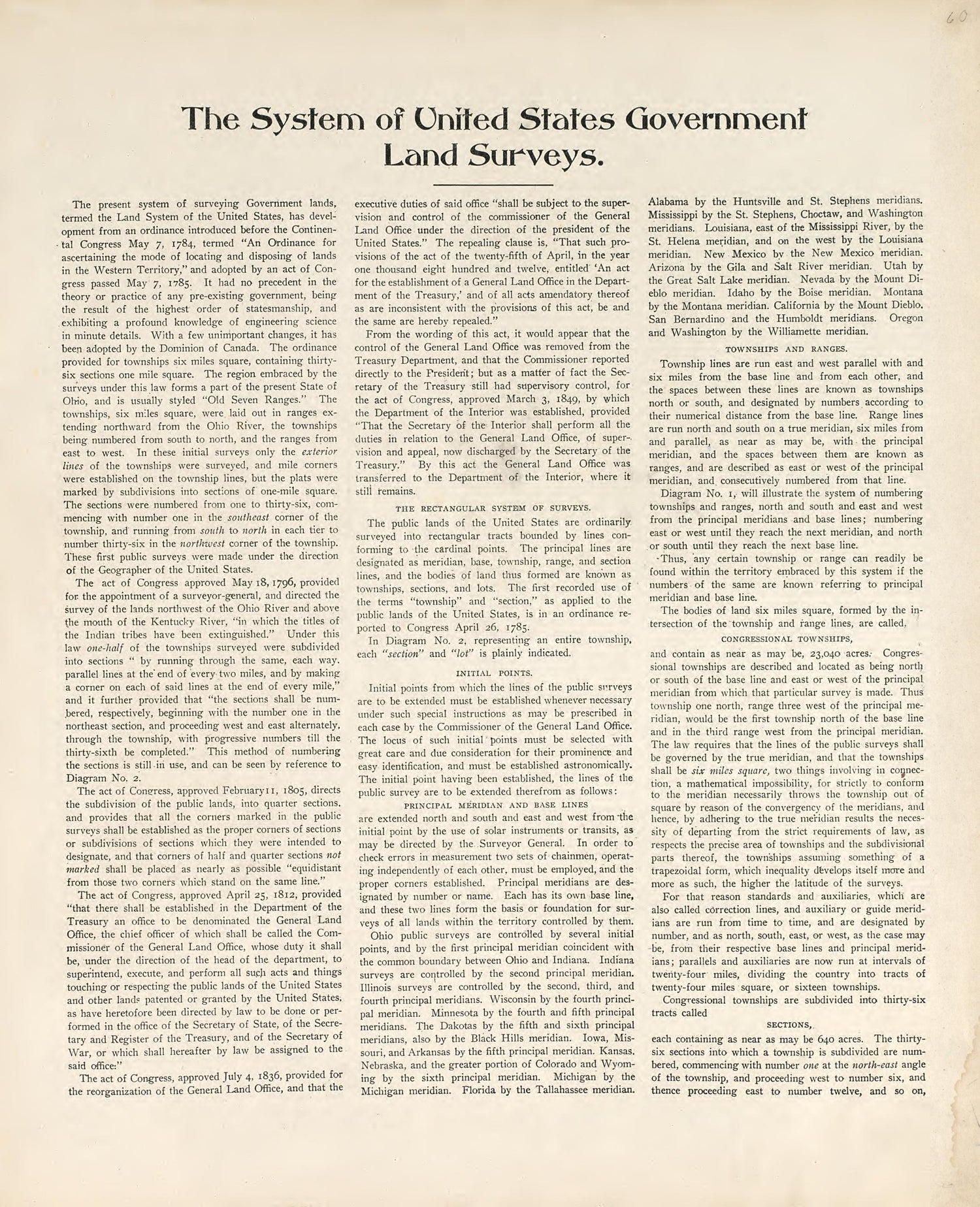 The System of United States Government Land Surveys from Atlas of Saunders County, Nebraska : Containing Maps of Townships of the County, Maps of State, United States and World, Farmers Directory, Analysis of the System of U.S. Land Surveys 1916 by Relic Map Company