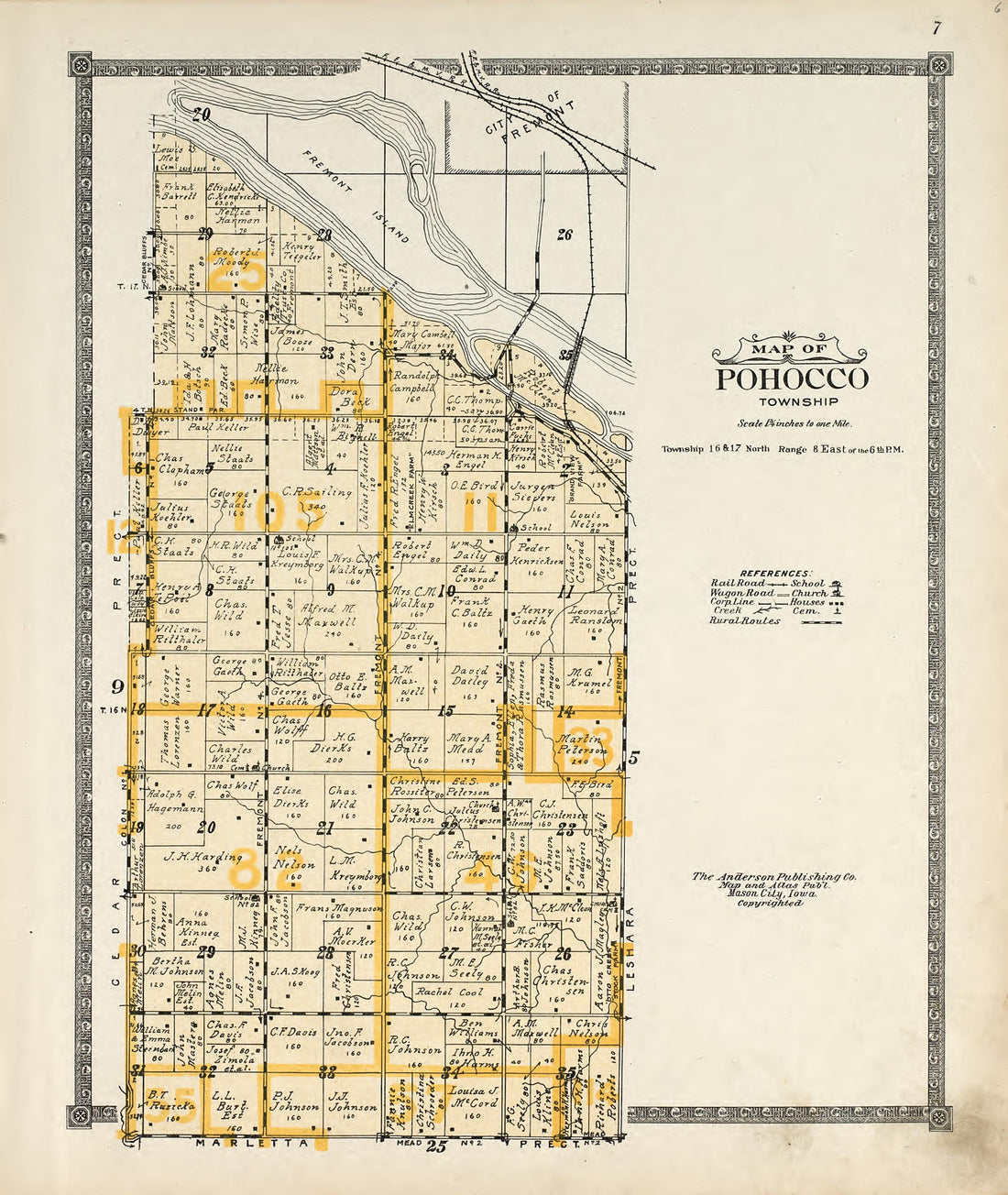 Map of Pohocco Township from Atlas of Saunders County, Nebraska : Containing Maps of Townships of the County, Maps of State, United States and World, Farmers Directory, Analysis of the System of U.S. Land Surveys 1916 by Relic Map Company