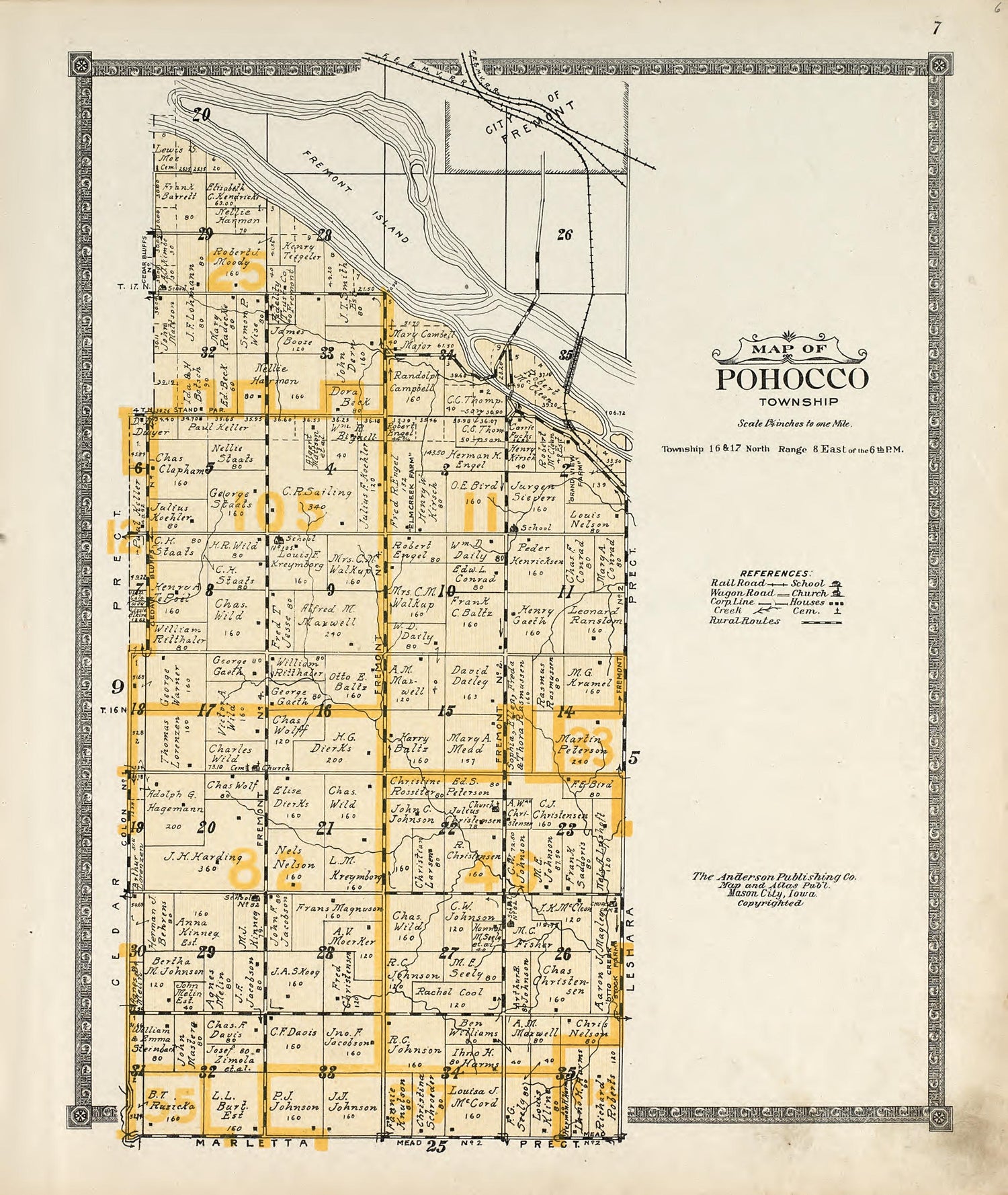 Map of Pohocco Township from Atlas of Saunders County, Nebraska : Containing Maps of Townships of the County, Maps of State, United States and World, Farmers Directory, Analysis of the System of U.S. Land Surveys 1916 by Relic Map Company