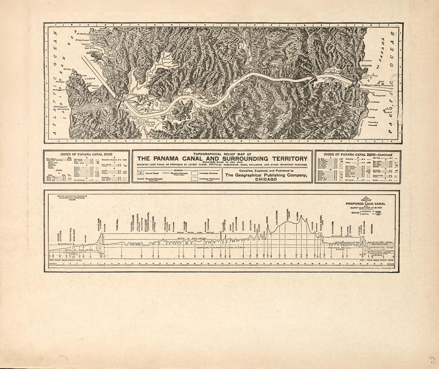 Topographical Relief Map of the Panama Canal and Surrounding Territory from Atlas of Saunders County, Nebraska : Containing Maps of Townships of the County, Maps of State, United States and World, Farmers Directory, Analysis of the System of U.S. Land... by Relic Map Company