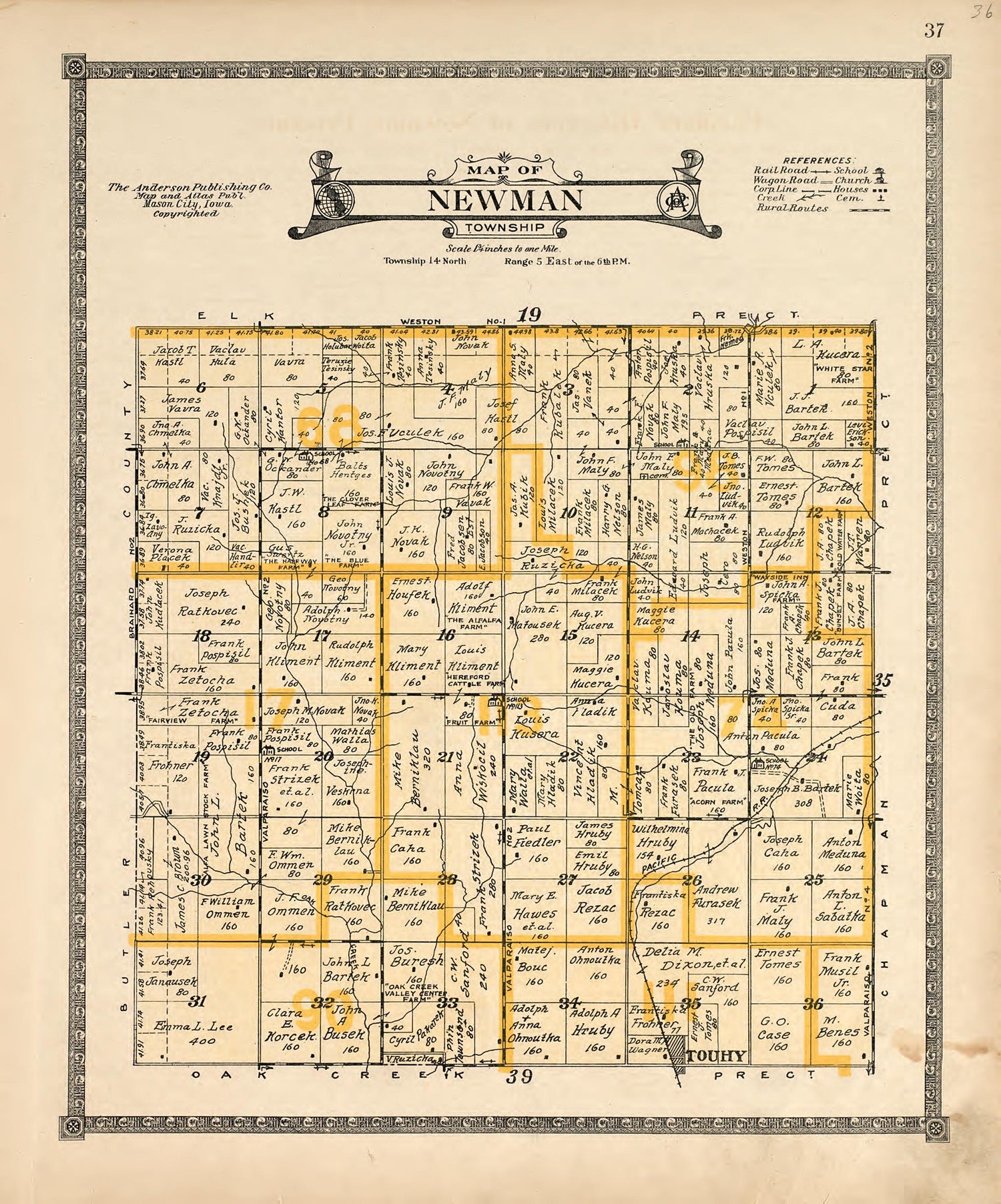 This old map of Nebraska, Saunders County,  was created by Anderson Publishing Company in 1916
