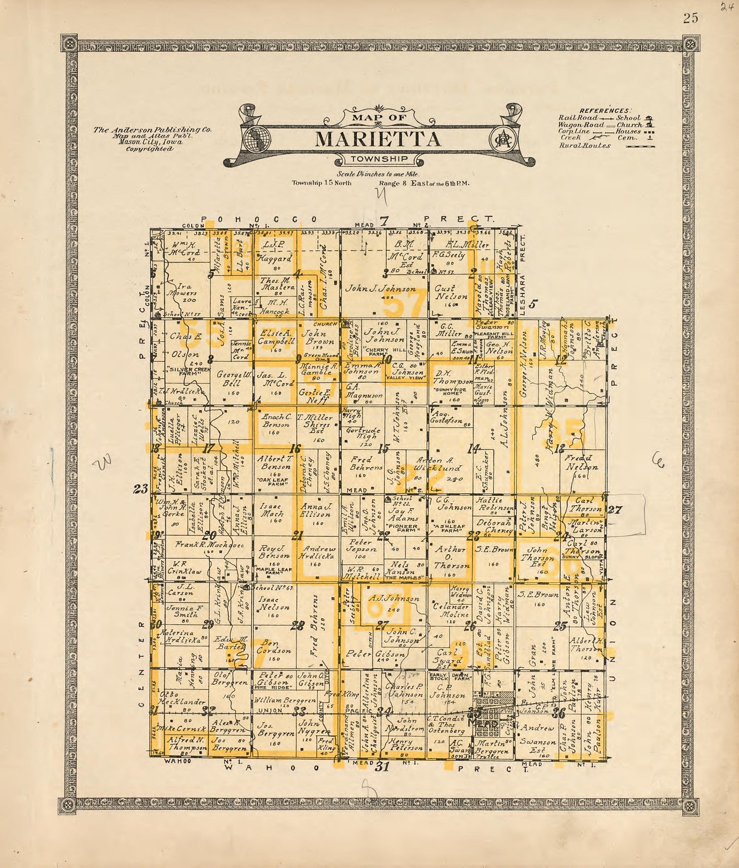 This old map of Nebraska, Saunders County,  was created by Anderson Publishing Company in 1916