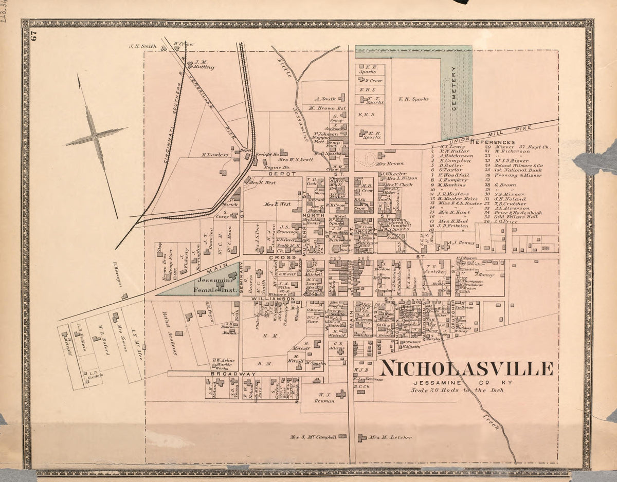 Nicholasville, Jassamine County from Atlas of Bourbon, Clark, Fayette, Jessamine and Woodford Counties, Ky 1877 by Relic Map Company
