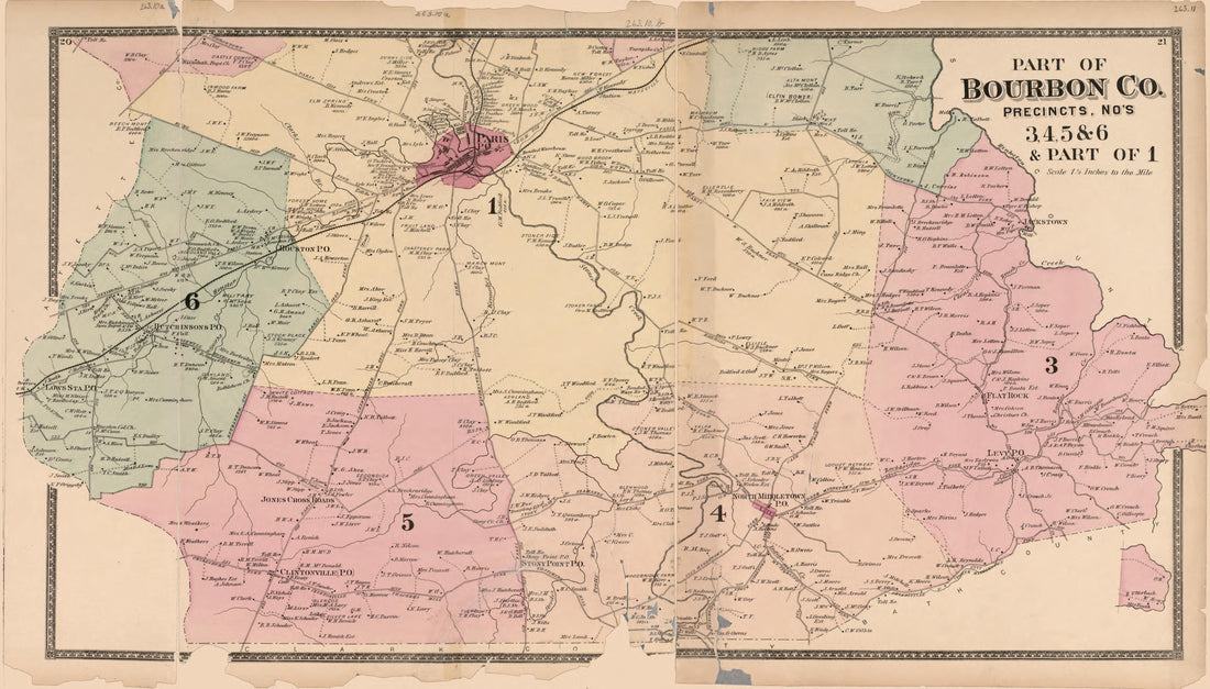 This old map of Bourbon County, Clark County, Clarkcounty, Fayette County, Jessamine County, Kentucky, , Woodford County was created by D.G. Beers &amp; Co in 1877