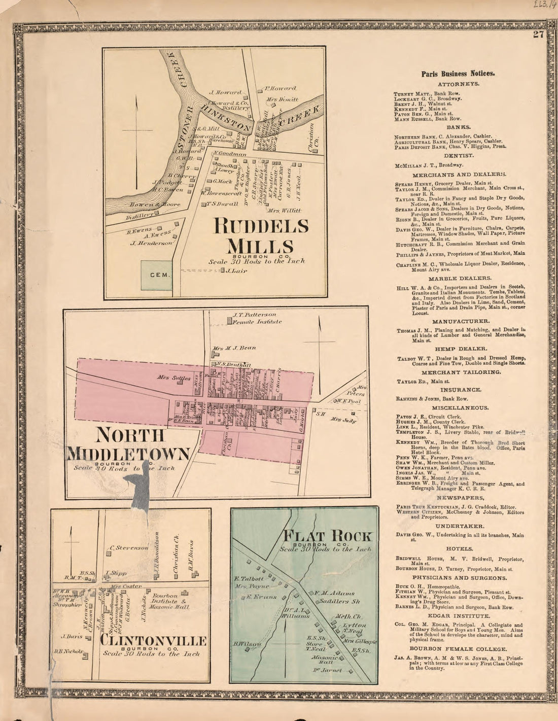 This old map of Bourbon County, Clark County, Clarkcounty, Fayette County, Jessamine County, Kentucky, , Woodford County was created by D.G. Beers &amp; Co in 1877