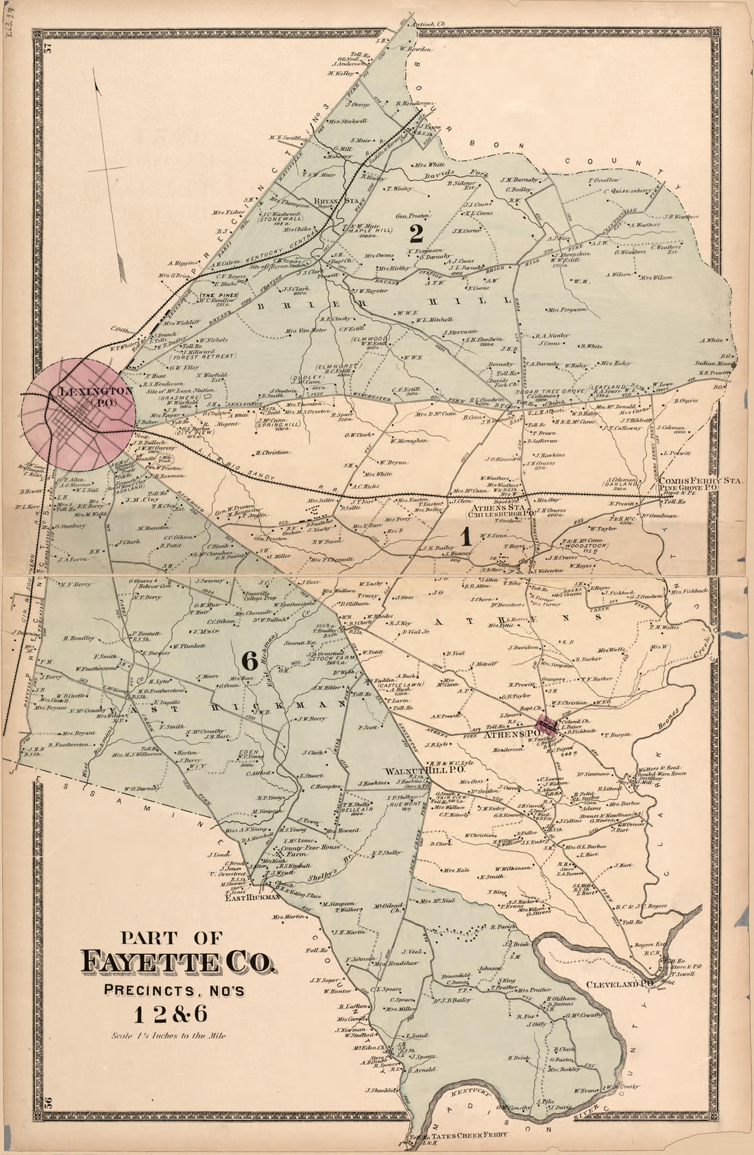 This old map of Bourbon County, Clark County, Clarkcounty, Fayette County, Jessamine County, Kentucky, , Woodford County was created by D.G. Beers &amp; Co in 1877