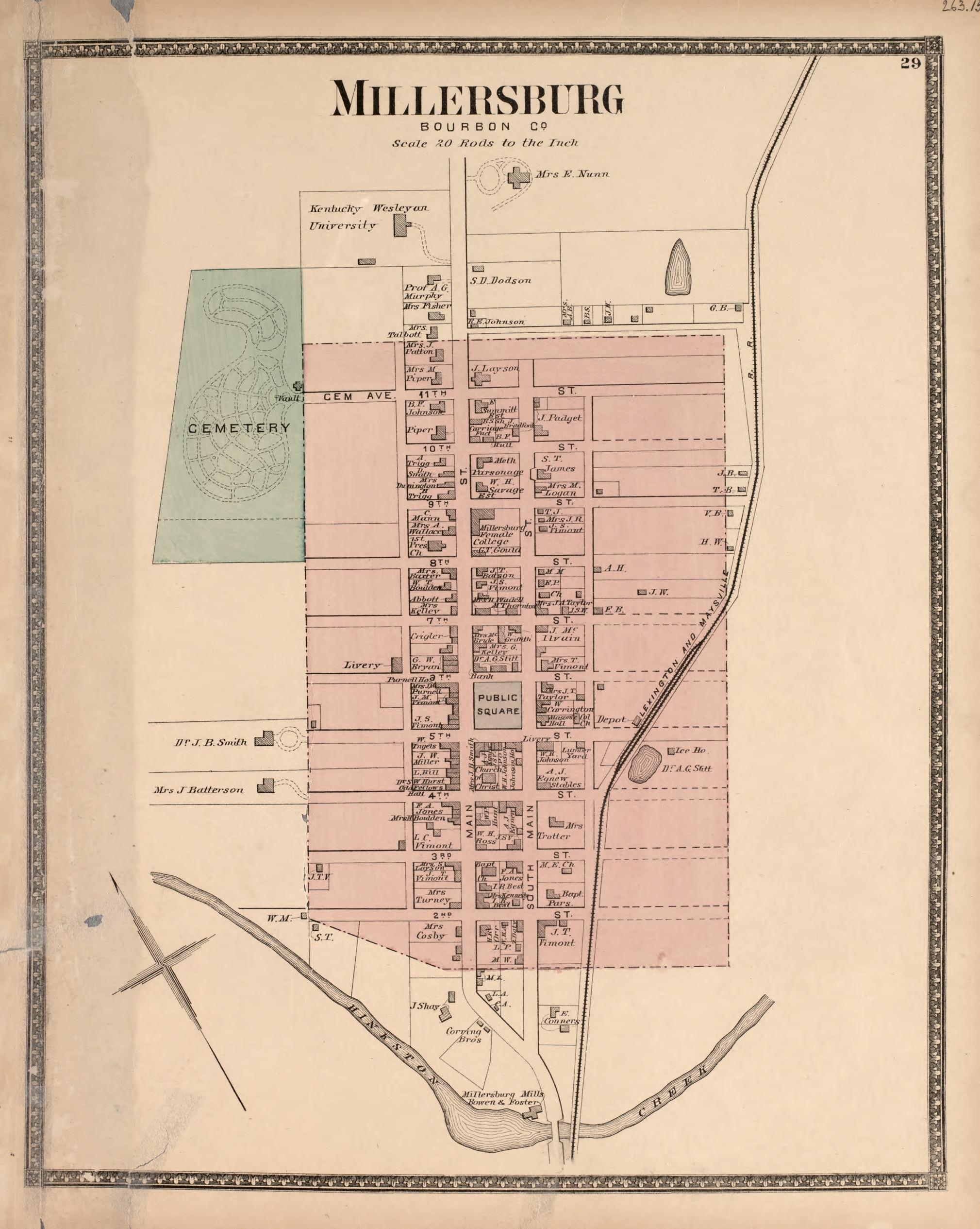 Millersburg from Atlas of Bourbon, Clark, Fayette, Jessamine and Woodford Counties, Ky 1877 by Relic Map Company