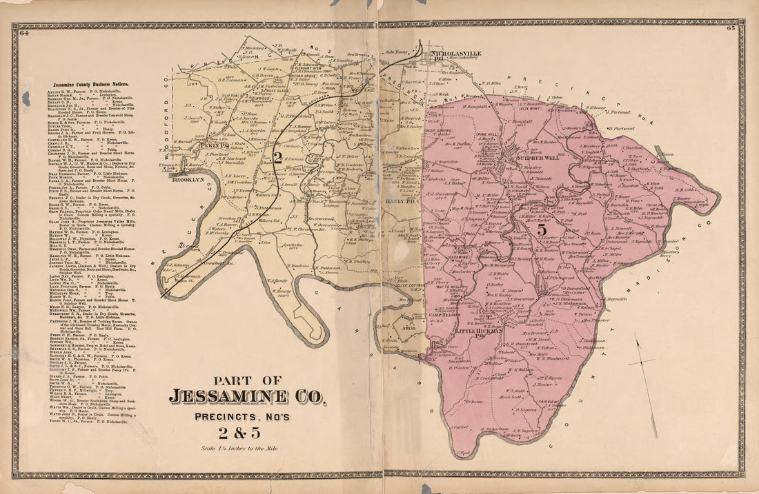 This old map of Bourbon County, Clark County, Clarkcounty, Fayette County, Jessamine County, Kentucky, , Woodford County was created by D.G. Beers &amp; Co in 1877