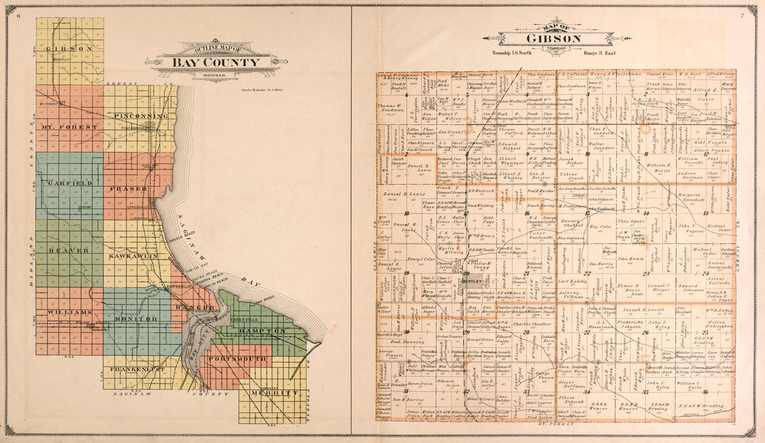 Outline Map of Bay County, Gibson Township from the County of Bay : State, County, Township, City and Village Maps 1916 by Relic Map Company
