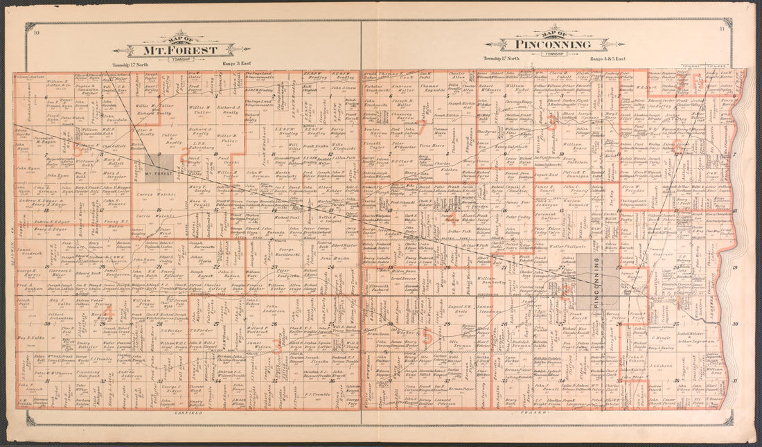 Mt. Forest and Pinconning Townships from the County of Bay : State, County, Township, City and Village Maps 1916 by Relic Map Company