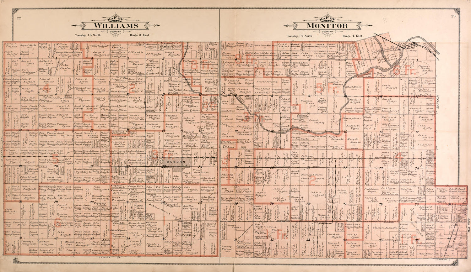 Williams and Monitor Townships from the County of Bay : State, County, Township, City and Village Maps 1916 by Relic Map Company