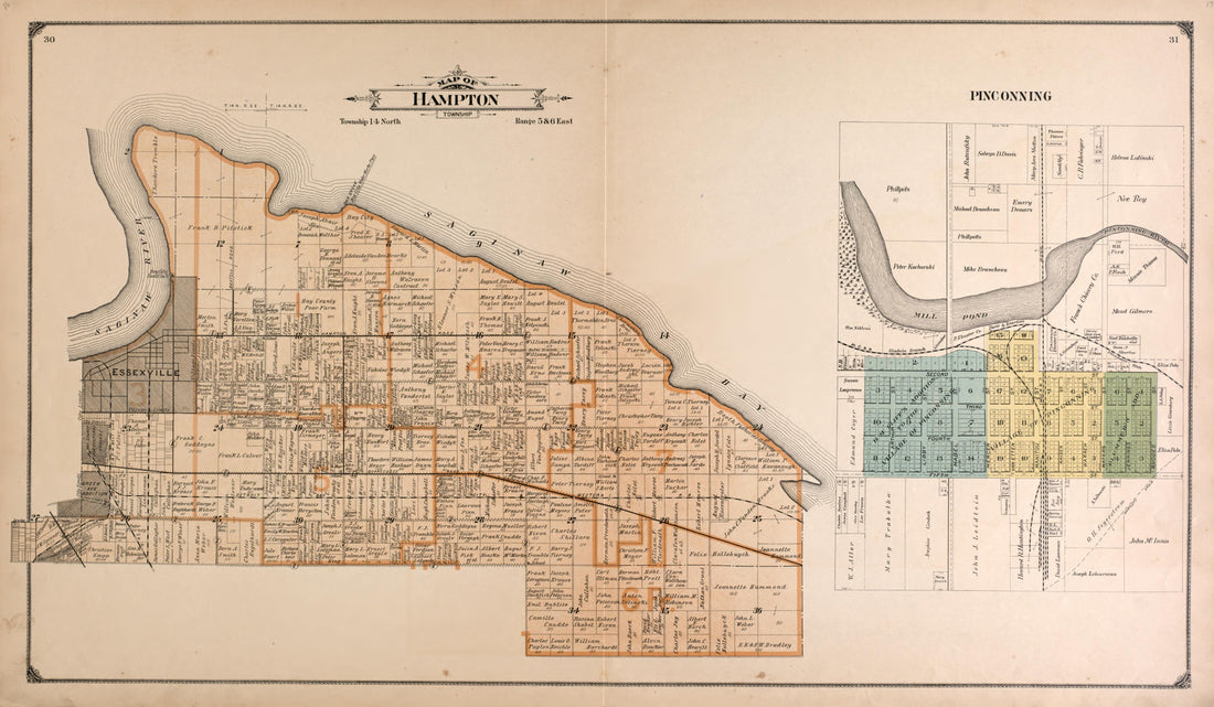 Hampton Township, Pinconning from the County of Bay : State, County, Township, City and Village Maps 1916 by Relic Map Company