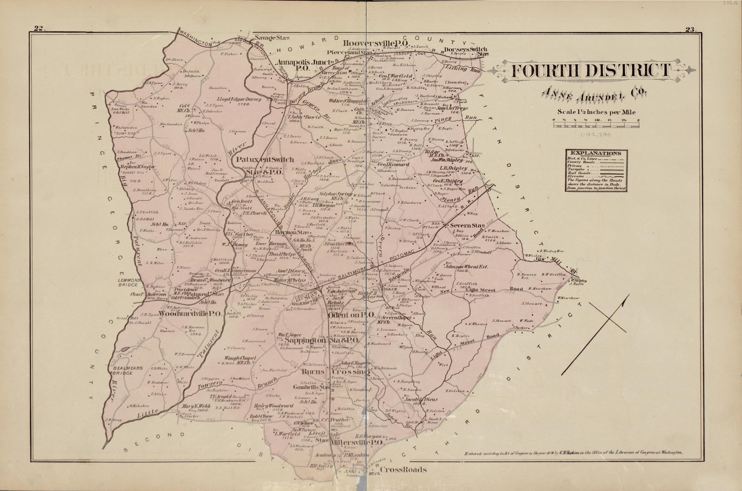Fourth District from Atlas of Fifteen Miles Around Baltimore, Including Anne Arundel County, Maryland 1878 by Relic Map Company