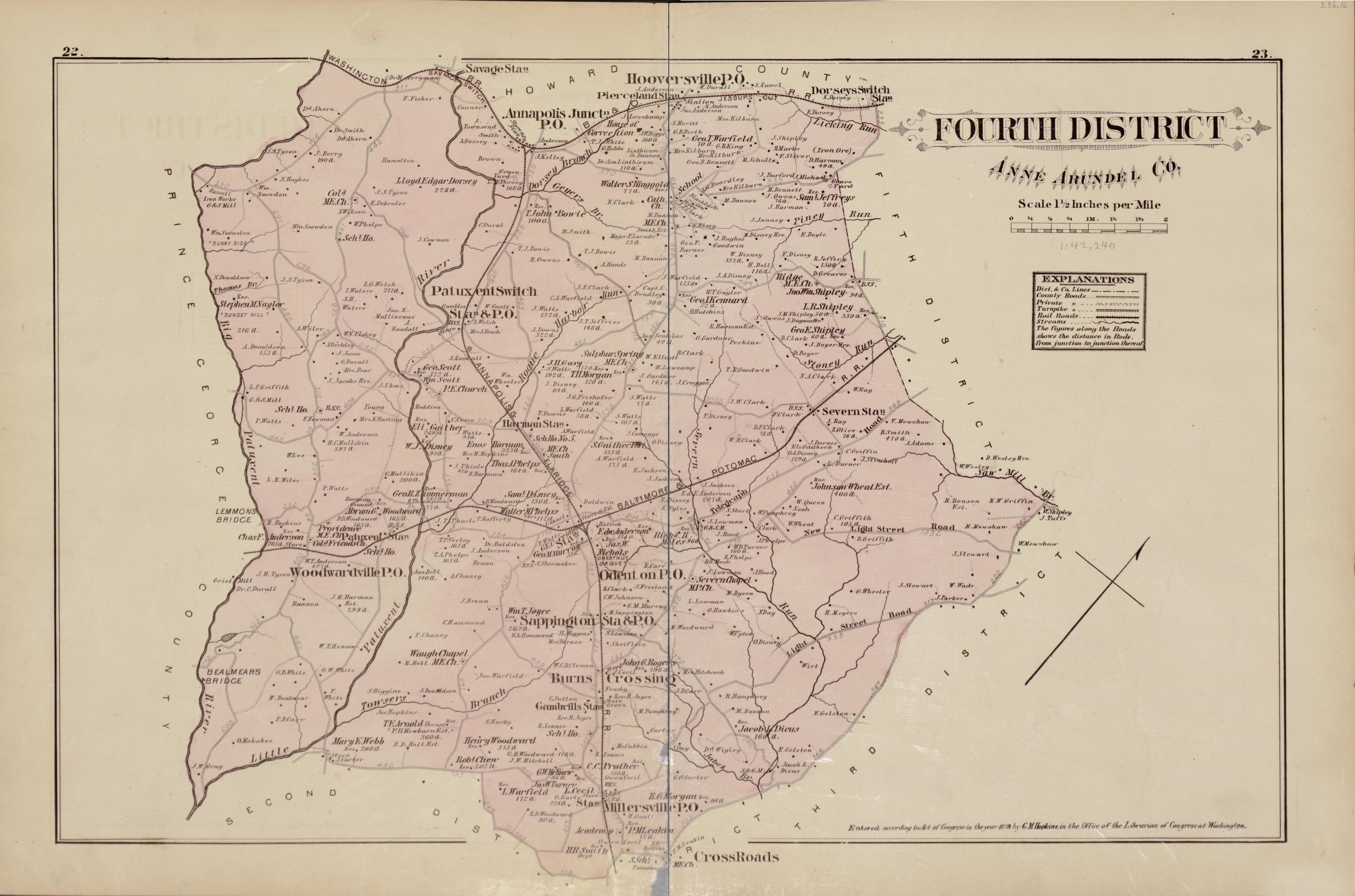 Fourth District from Atlas of Fifteen Miles Around Baltimore, Including Anne Arundel County, Maryland 1878 by Relic Map Company