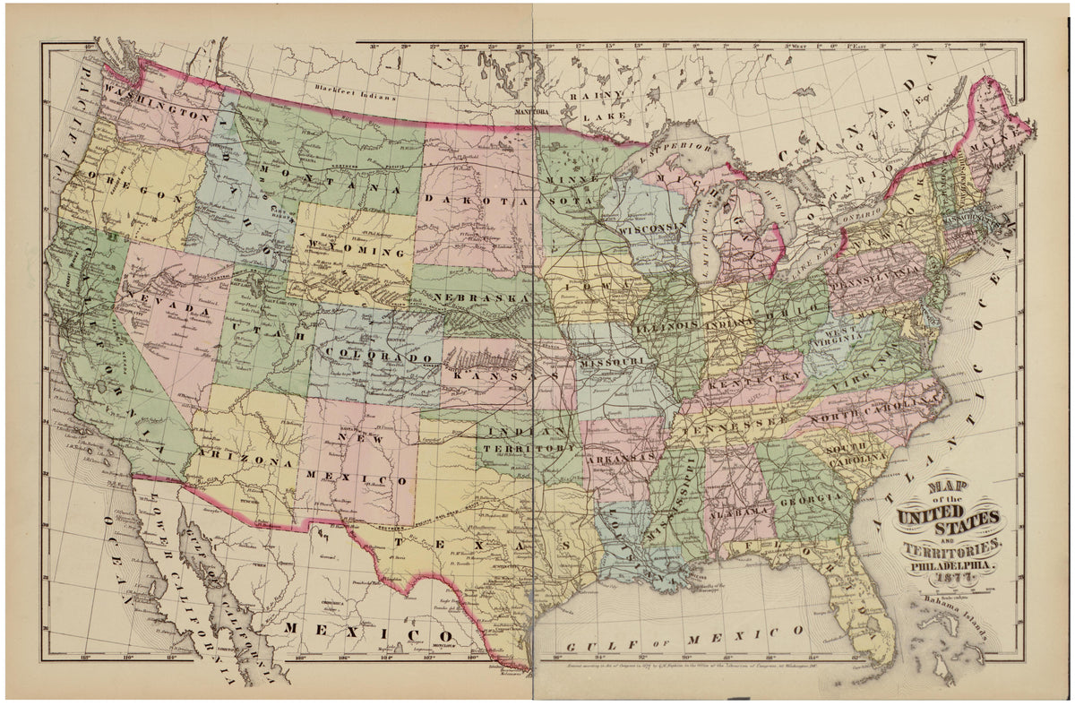 Map of the United States and Territories from Atlas of Fifteen Miles Around Baltimore, Including Anne Arundel County, Maryland 1878 by Relic Map Company