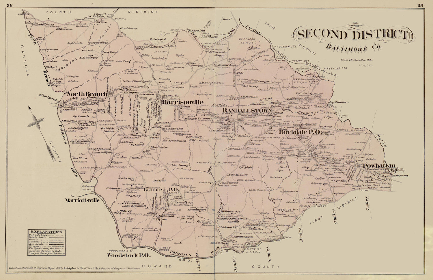 This old map of Anne Arundel County, Baltimore County, Baltimore Suburban Area, Maryland,  was created by Hopkins, Griffith Morgan in 1878