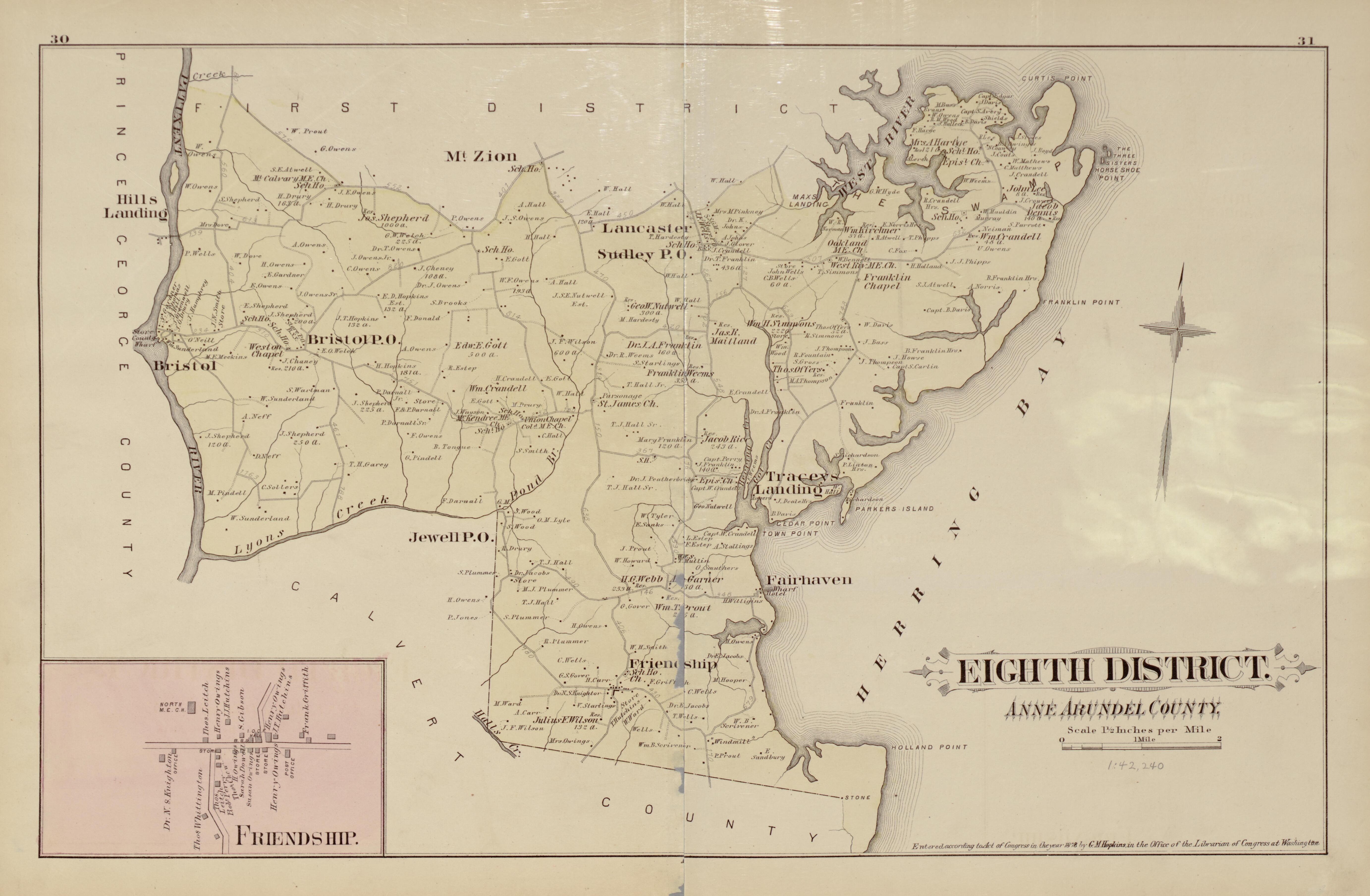 This old map of Anne Arundel County, Baltimore County, Baltimore Suburban Area, Maryland,  was created by Hopkins, Griffith Morgan in 1878