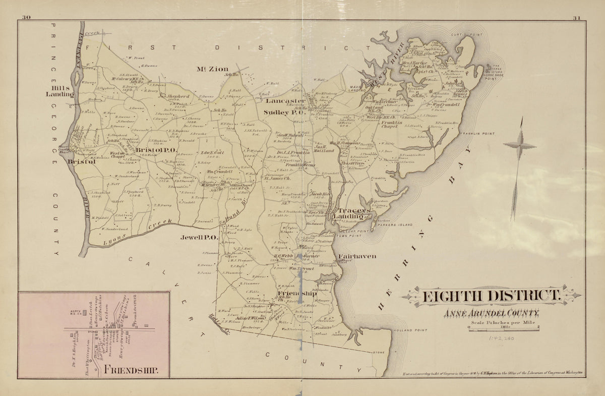 Eighth District; Friendship from Atlas of Fifteen Miles Around Baltimore, Including Anne Arundel County, Maryland 1878 by Relic Map Company