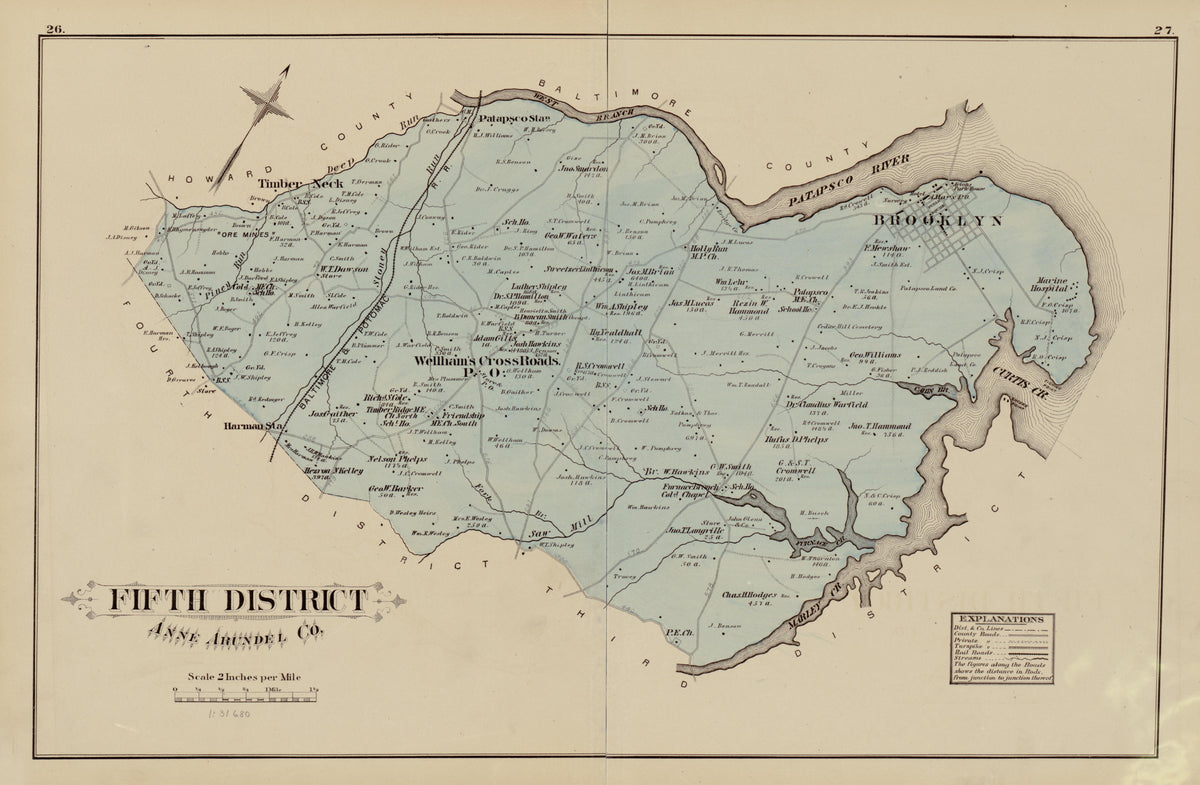 Fifth District from Atlas of Fifteen Miles Around Baltimore, Including Anne Arundel County, Maryland 1878 by Relic Map Company