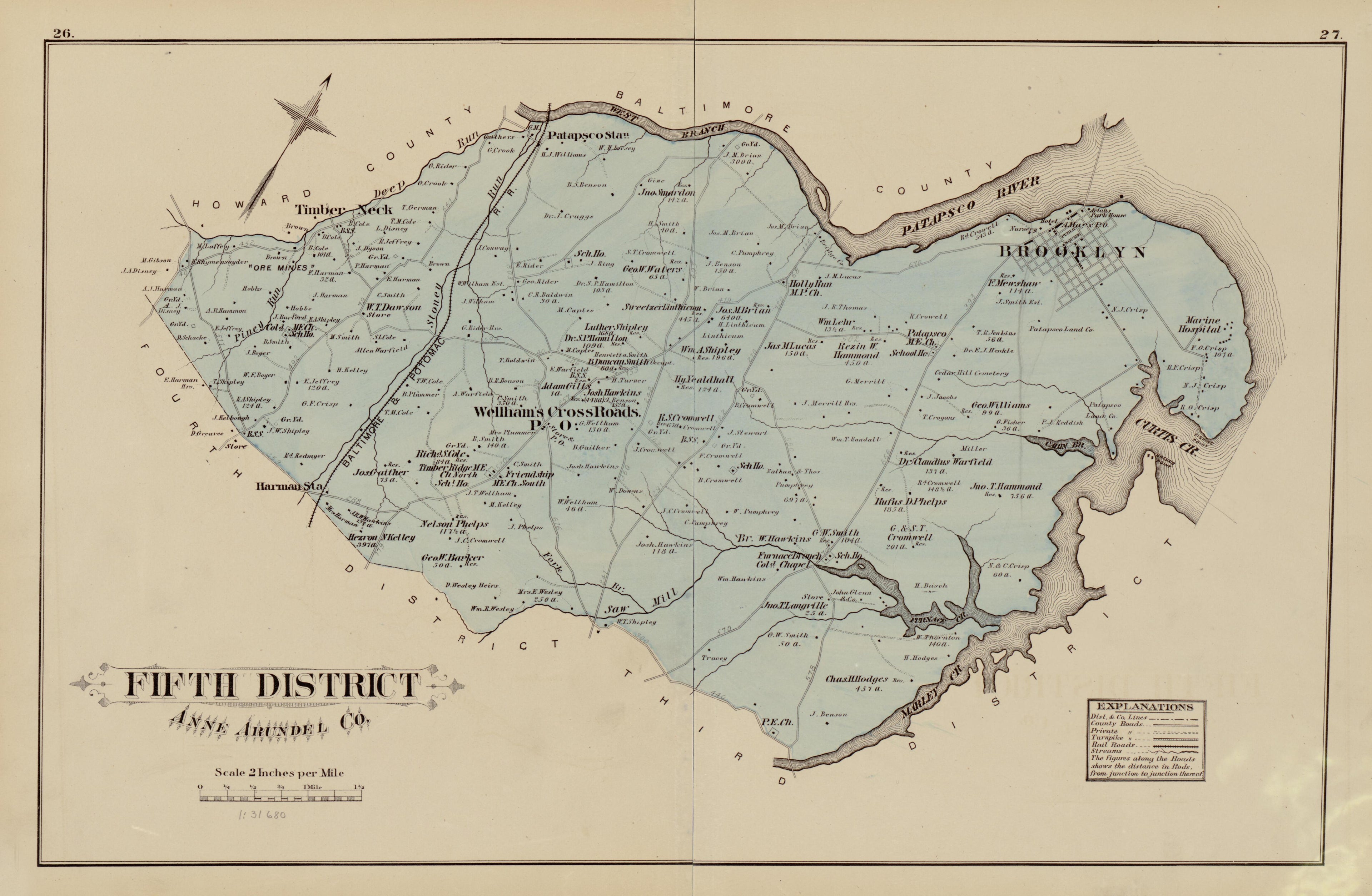 This old map of Anne Arundel County, Baltimore County, Baltimore Suburban Area, Maryland,  was created by Hopkins, Griffith Morgan in 1878